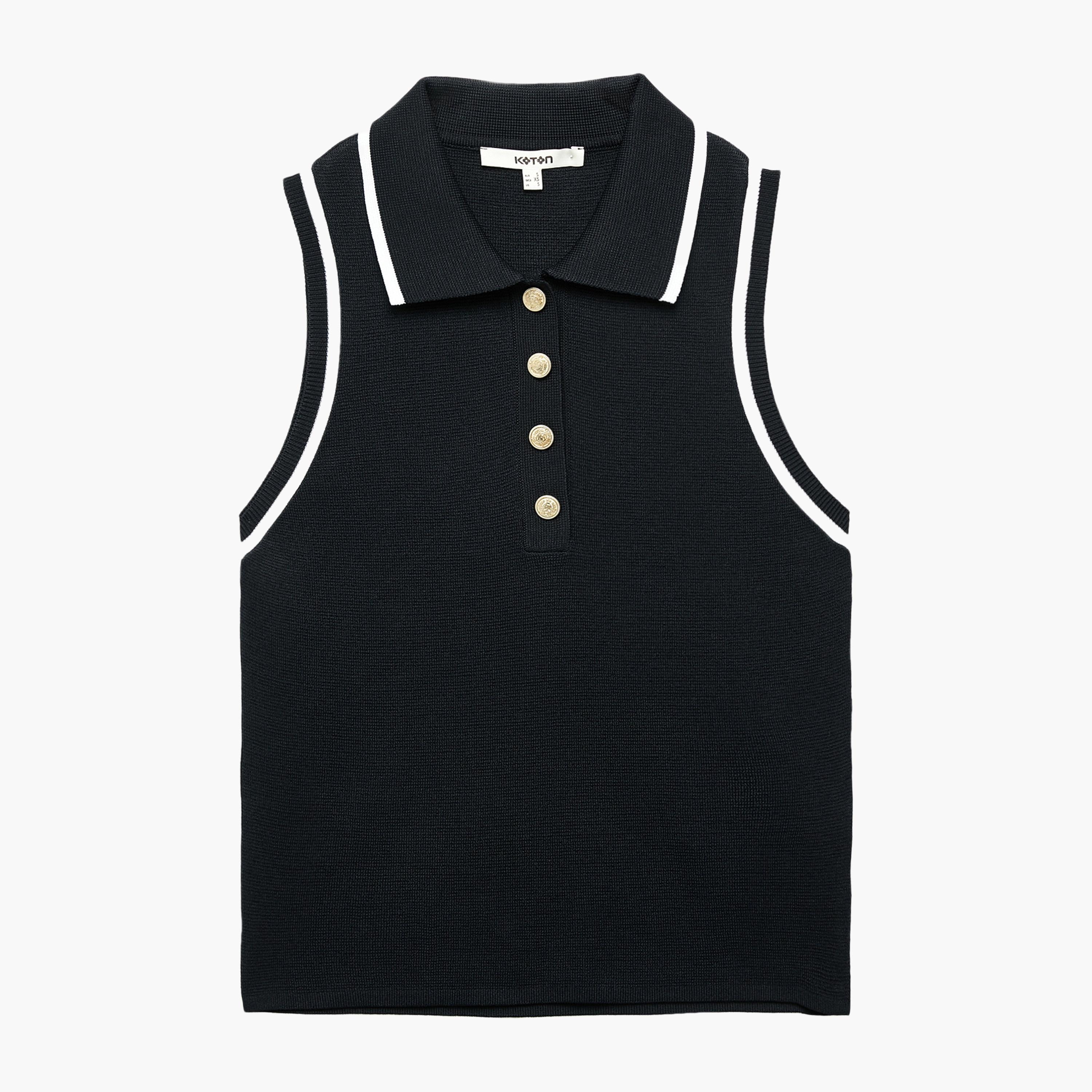KOTON Blue Collared Women's Tank Top-women-clothing-shirtsandblouses-blouses-image-3