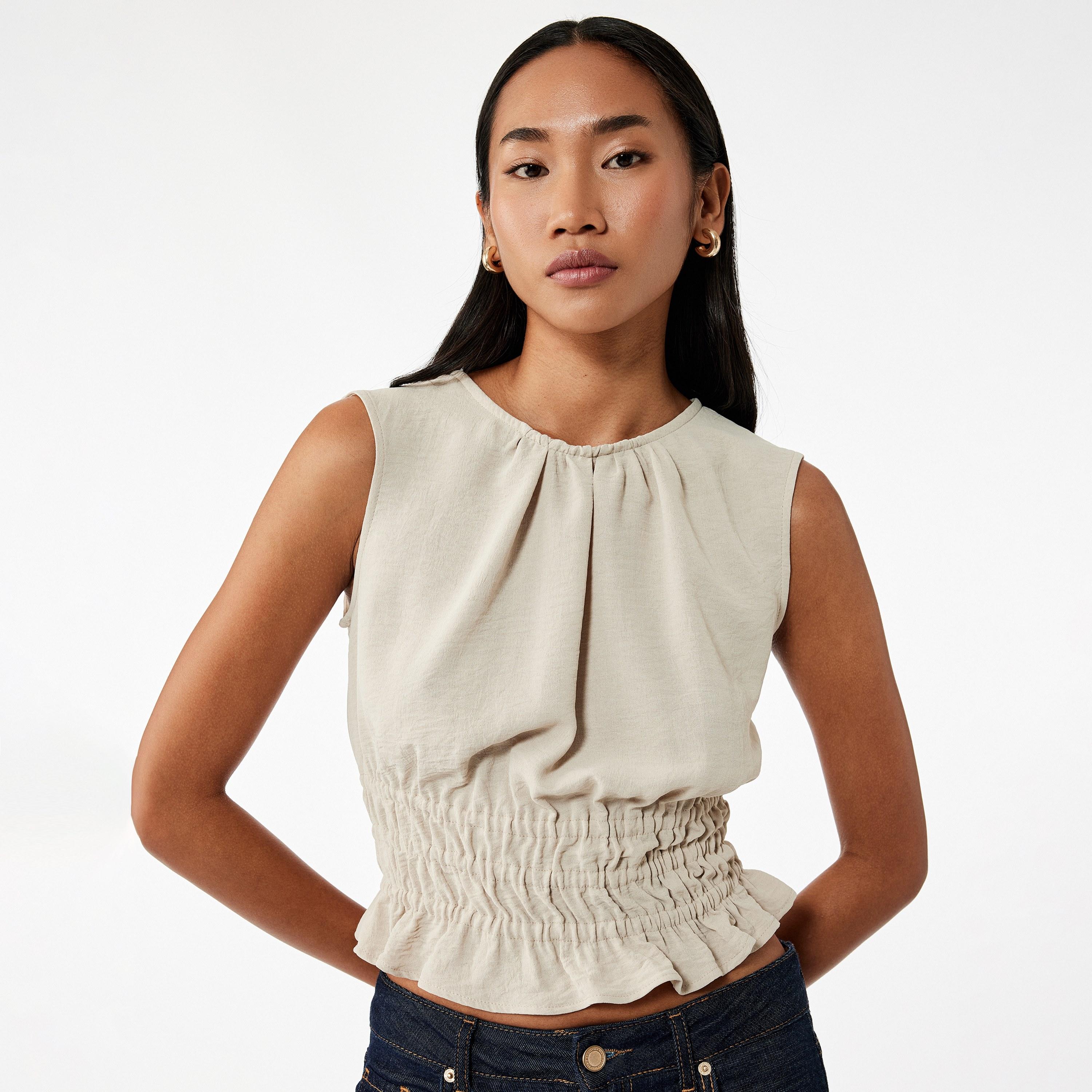KOTON Beige Textured Aerobin Women's Top-women-clothing-shirtsandblouses-blouses-image-3