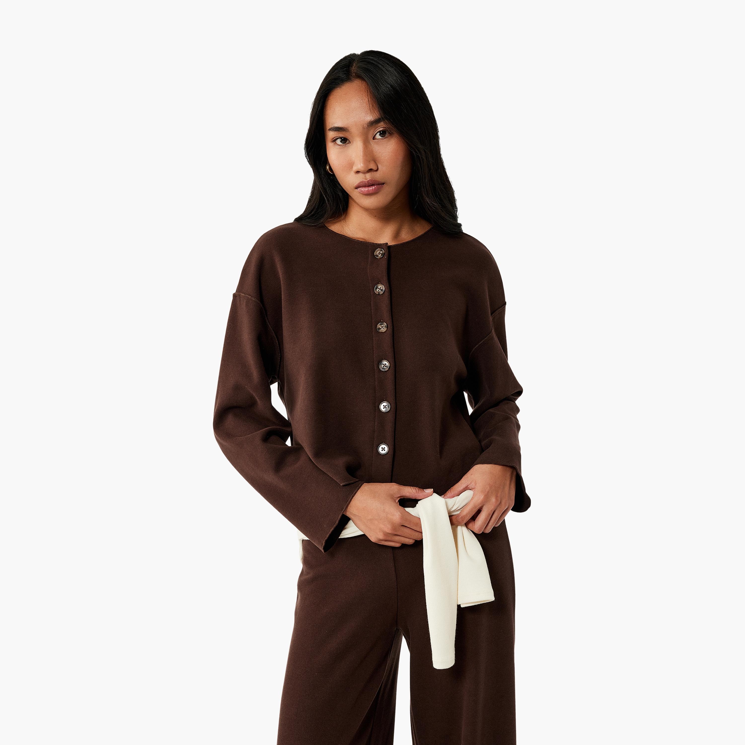 KOTON Brown Dropped Sleeves Women's Cardigan-women-winterwear-cardigansandjumpers-cardigans-image-1