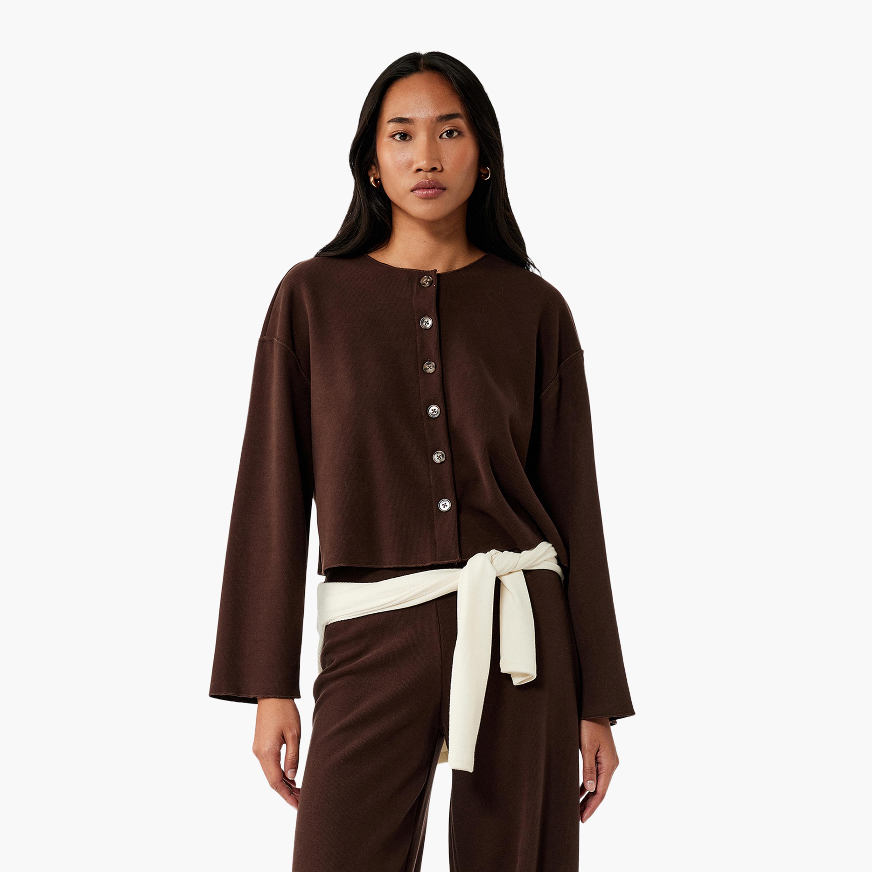 KOTON Brown Dropped Sleeves Women's Cardigan-women-winterwear-cardigansandjumpers-cardigans-image-3