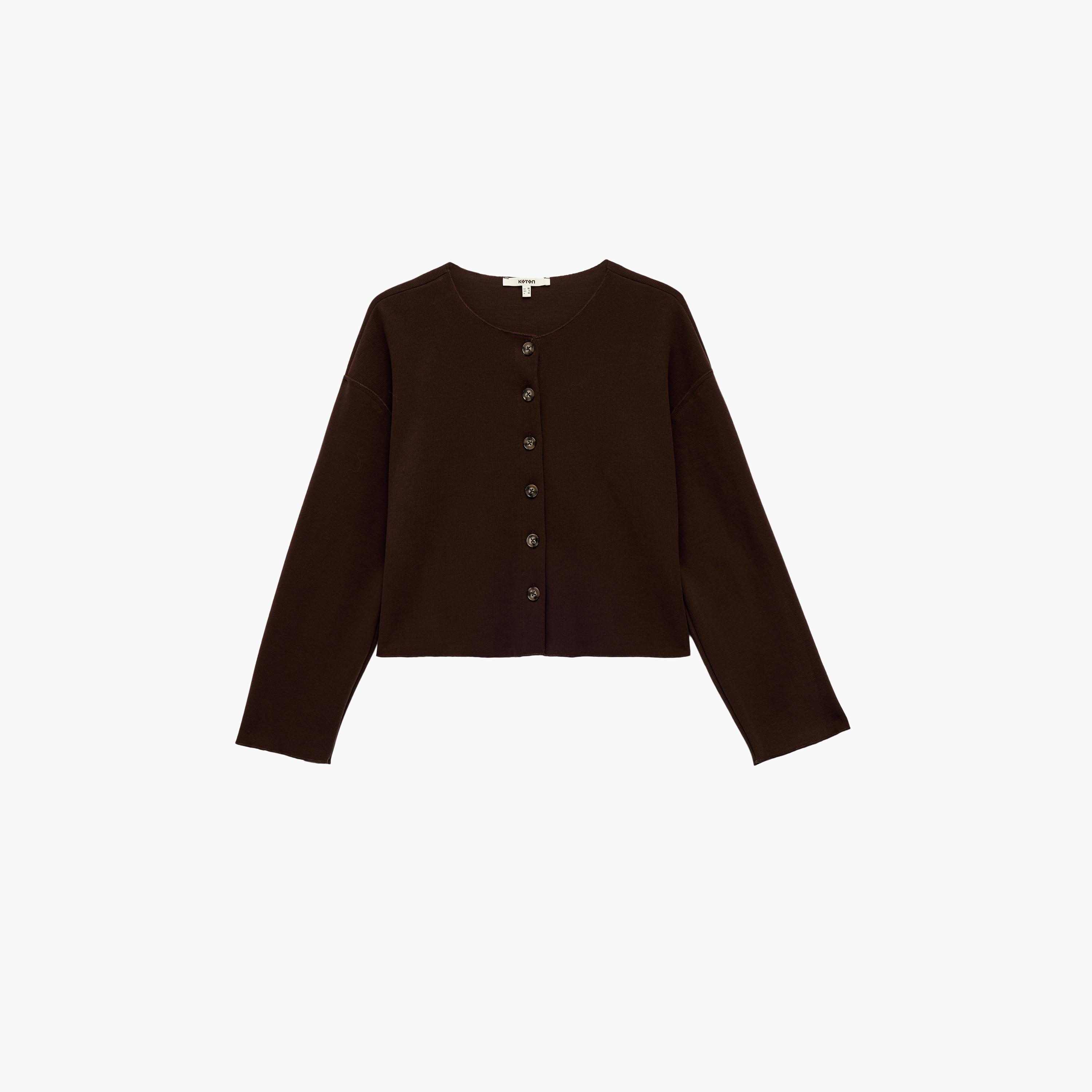 KOTON Brown Dropped Sleeves Women's Cardigan-women-winterwear-cardigansandjumpers-cardigans-image-4