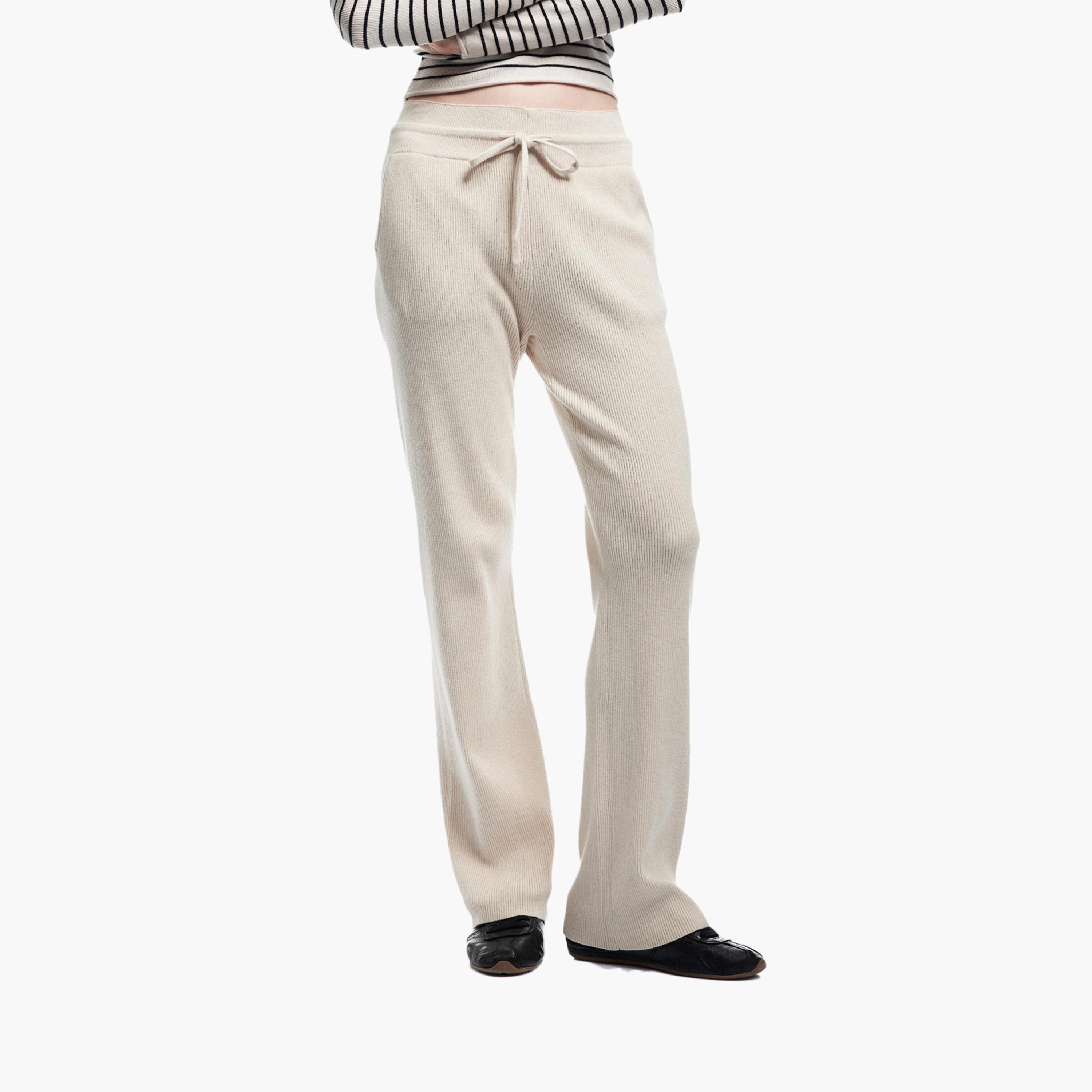 بنطلون نسائي محبوك برباط الخصر من كوتون-women-clothing-bottoms-trousers-image-1