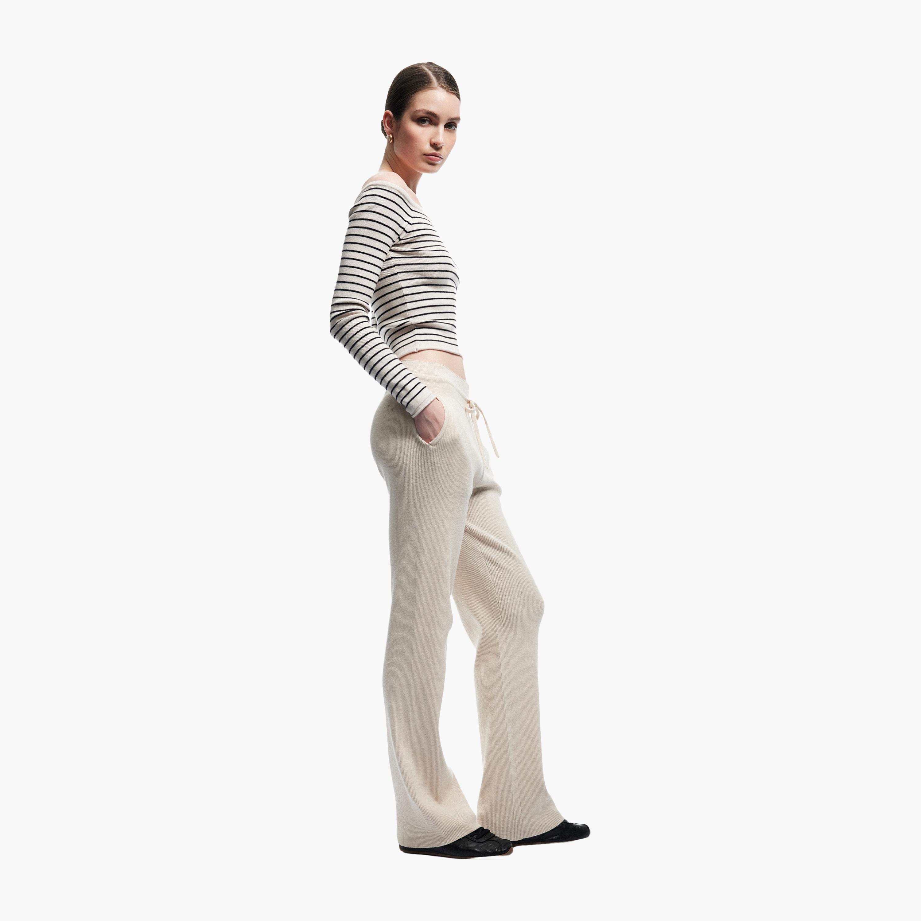 بنطلون نسائي محبوك برباط الخصر من كوتون-women-clothing-bottoms-trousers-image-2