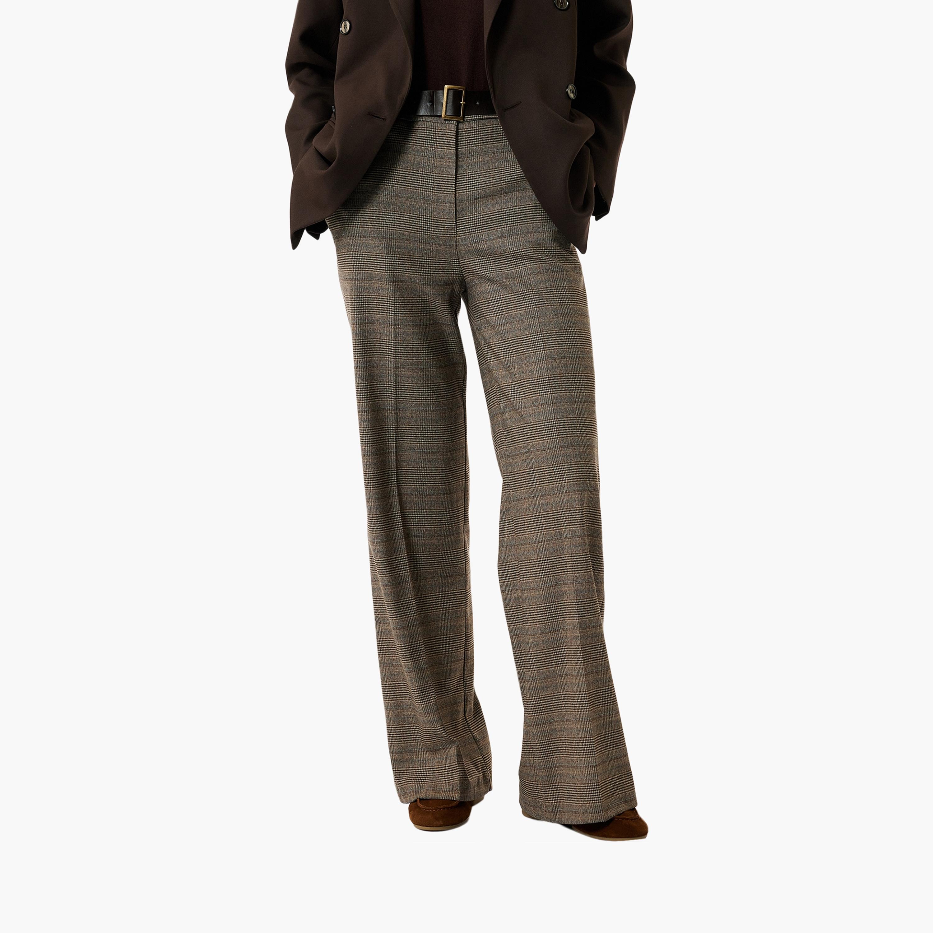 KOTON Brown Checked Women's Trousers-women-clothing-bottoms-trousers-image-1