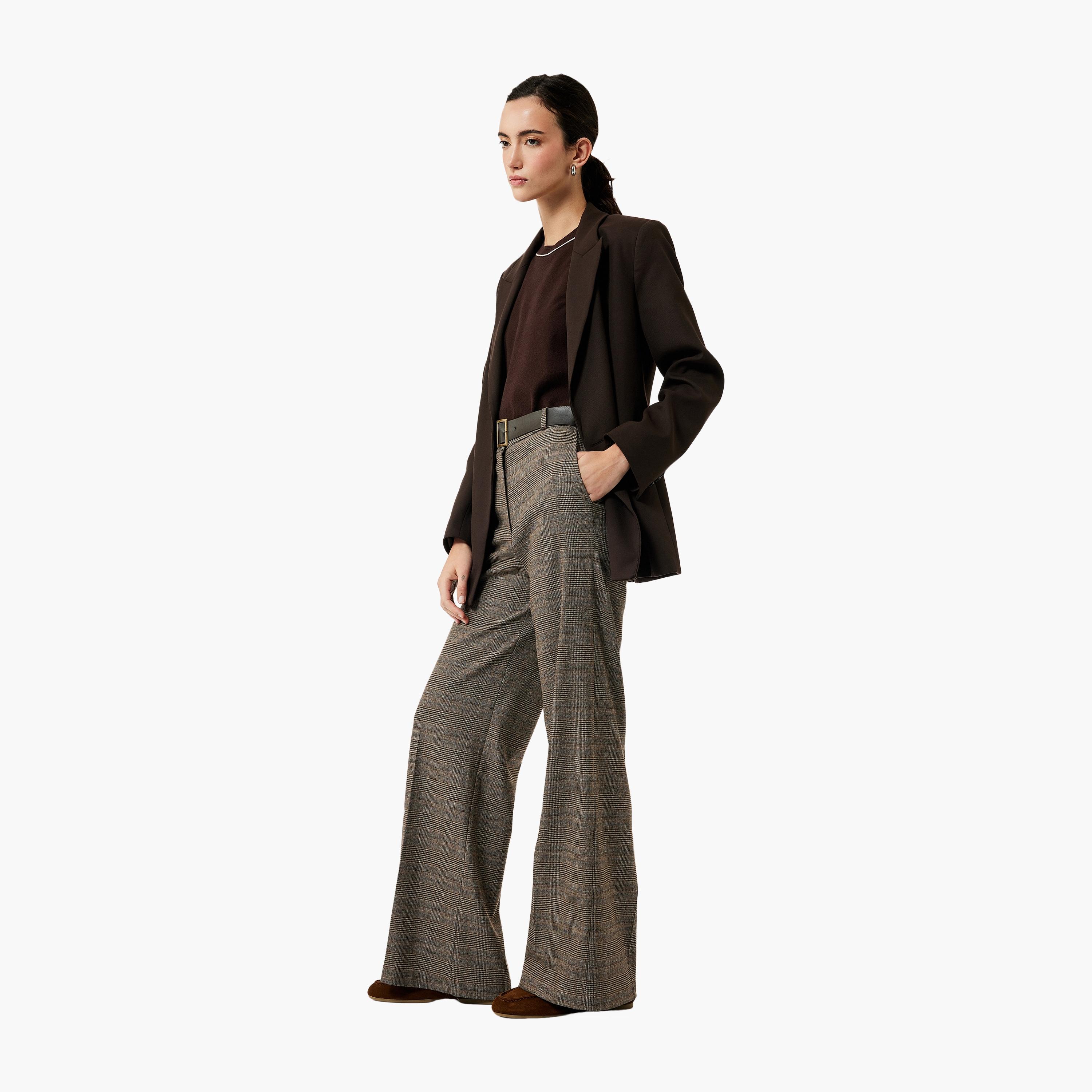 KOTON Brown Checked Women's Trousers-women-clothing-bottoms-trousers-image-2