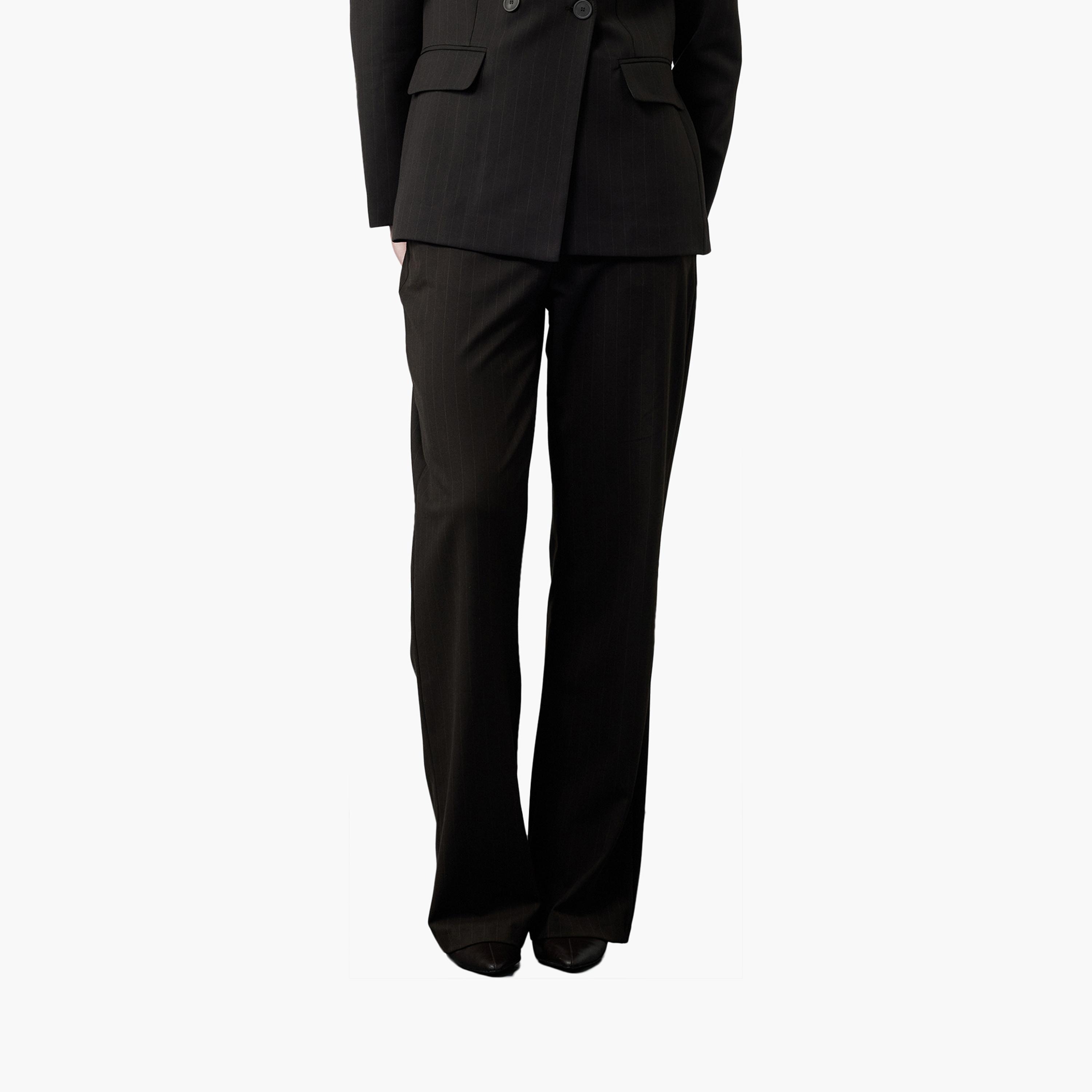 بنطلون نسائي بني مخطط بخطاف وشريط من كوتون-women-clothing-bottoms-trousers-image-1