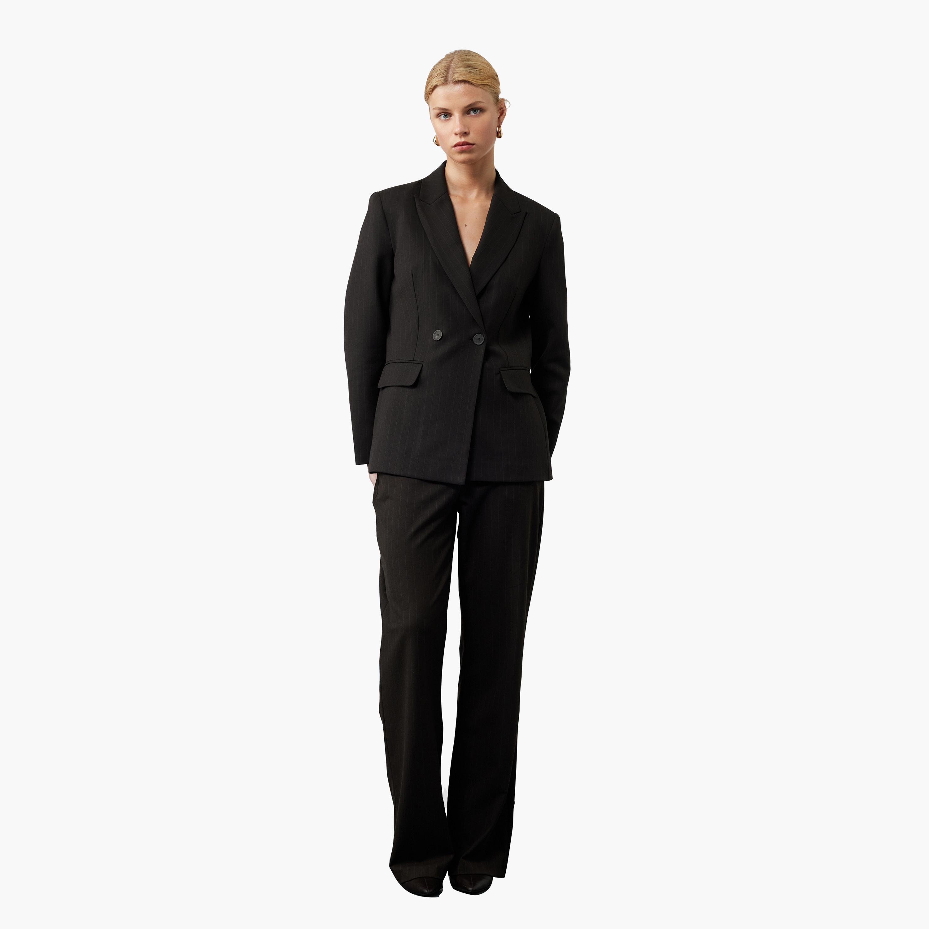 بنطلون نسائي بني مخطط بخطاف وشريط من كوتون-women-clothing-bottoms-trousers-image-2