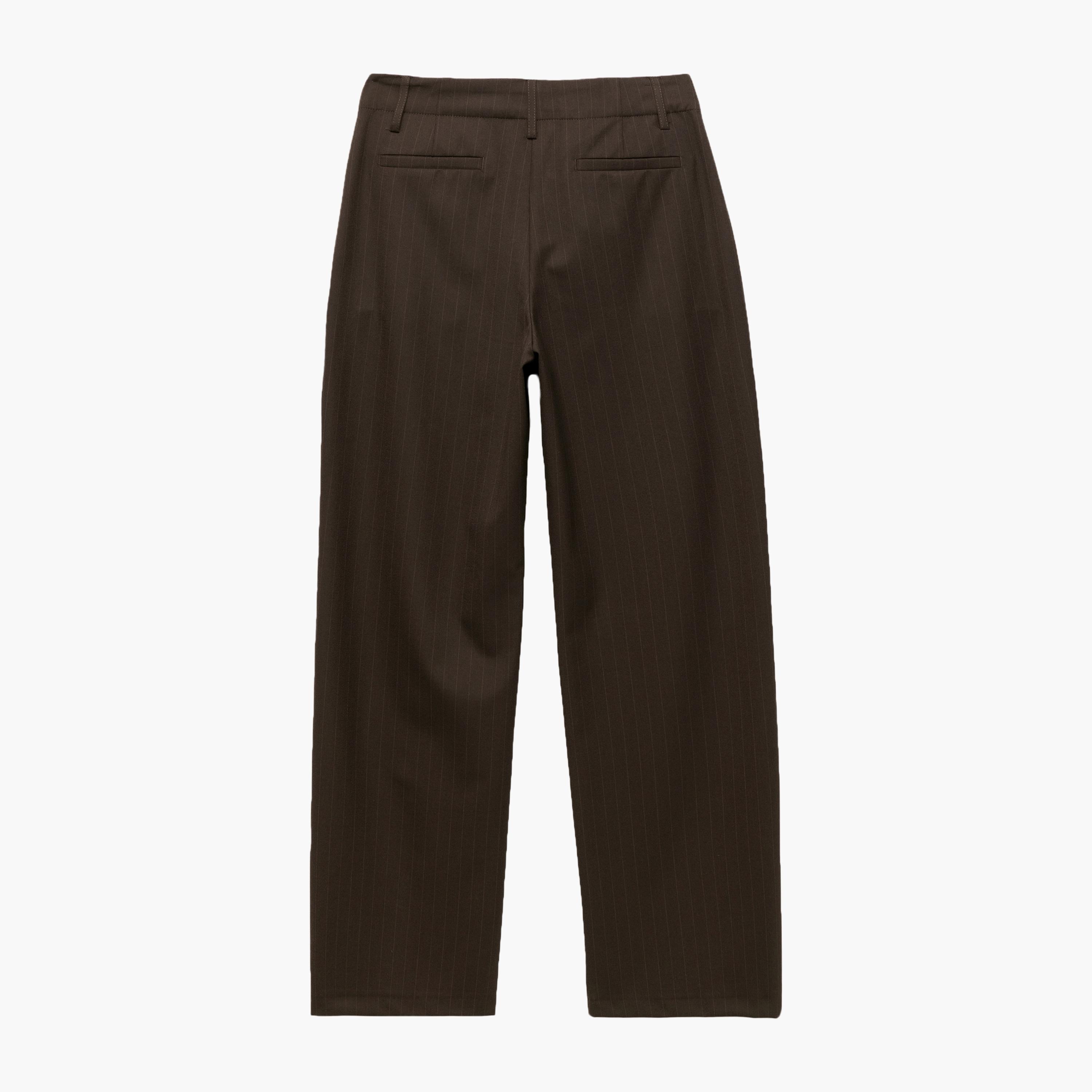 بنطلون نسائي بني مخطط بخطاف وشريط من كوتون-women-clothing-bottoms-trousers-image-4