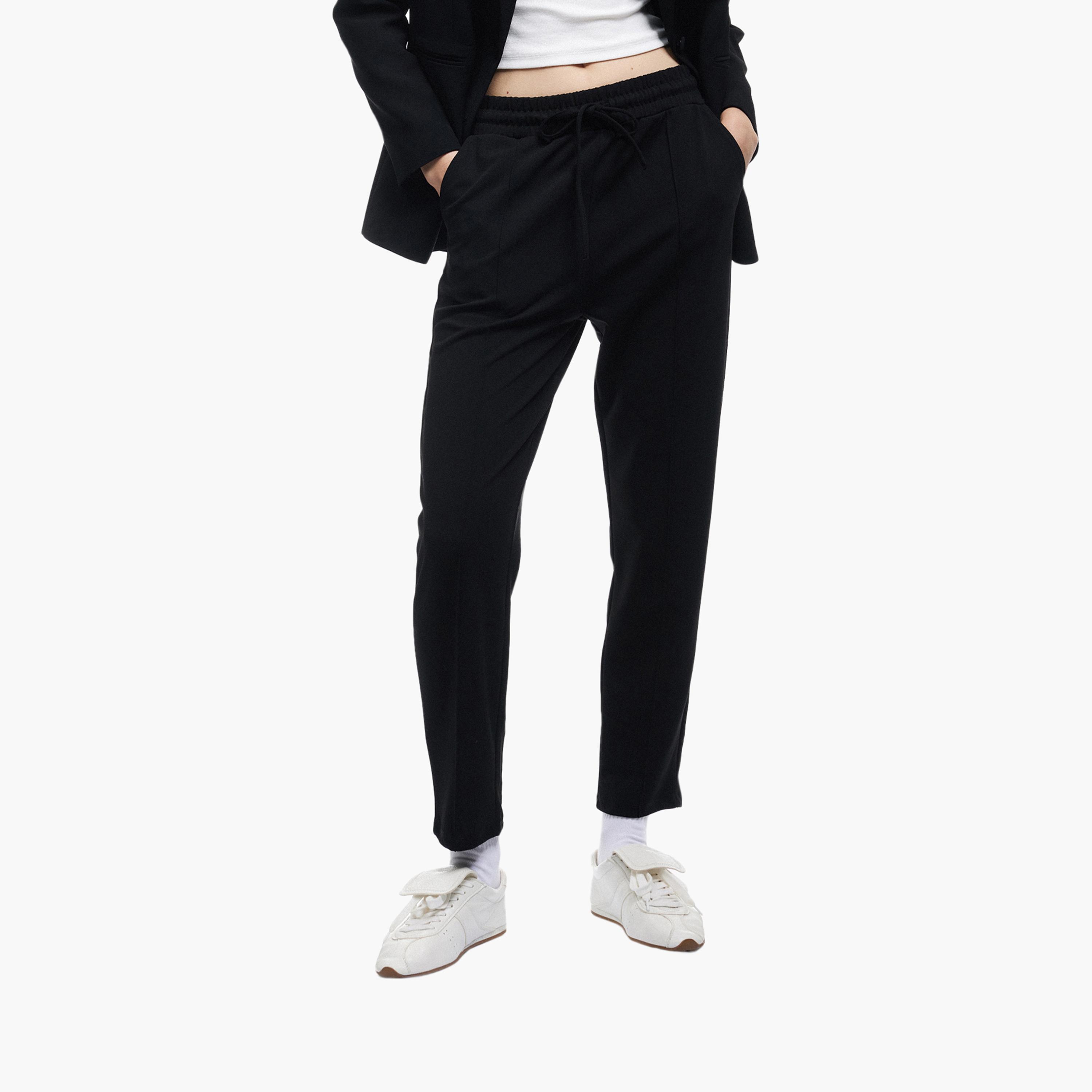 KOTON Black Drawstring Waist Women's Trousers-women-clothing-bottoms-trousers-image-1