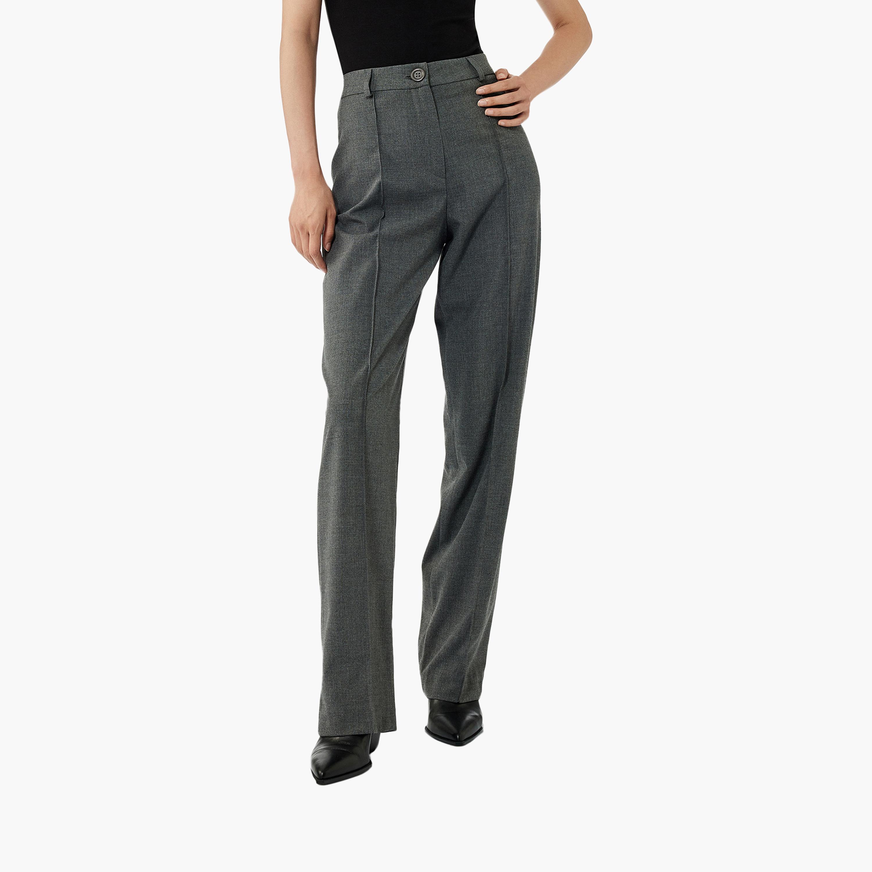 KOTON Grey Striped Zip Fly Women's Trousers-women-clothing-bottoms-trousers-image-1