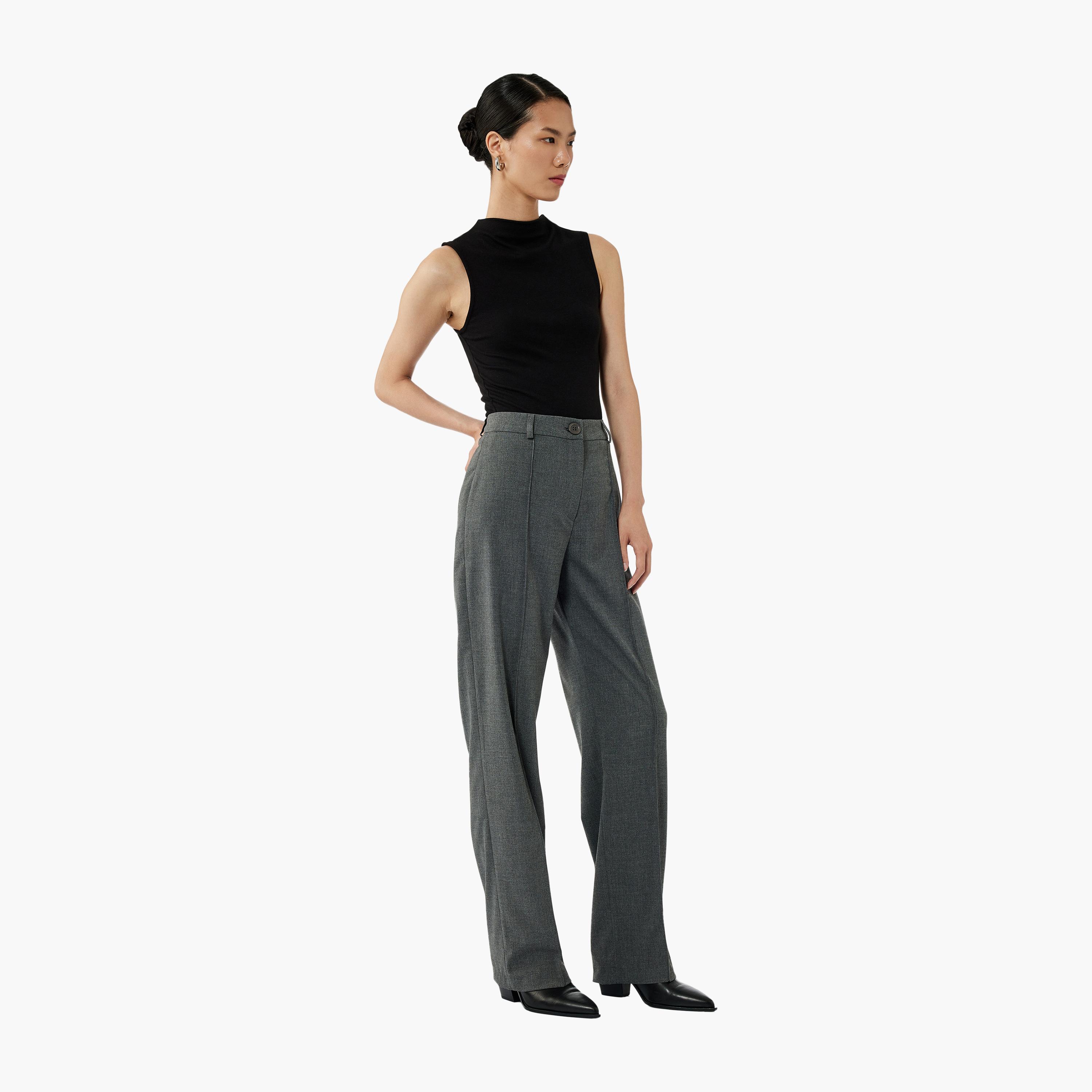 KOTON Grey Striped Zip Fly Women's Trousers-women-clothing-bottoms-trousers-image-2