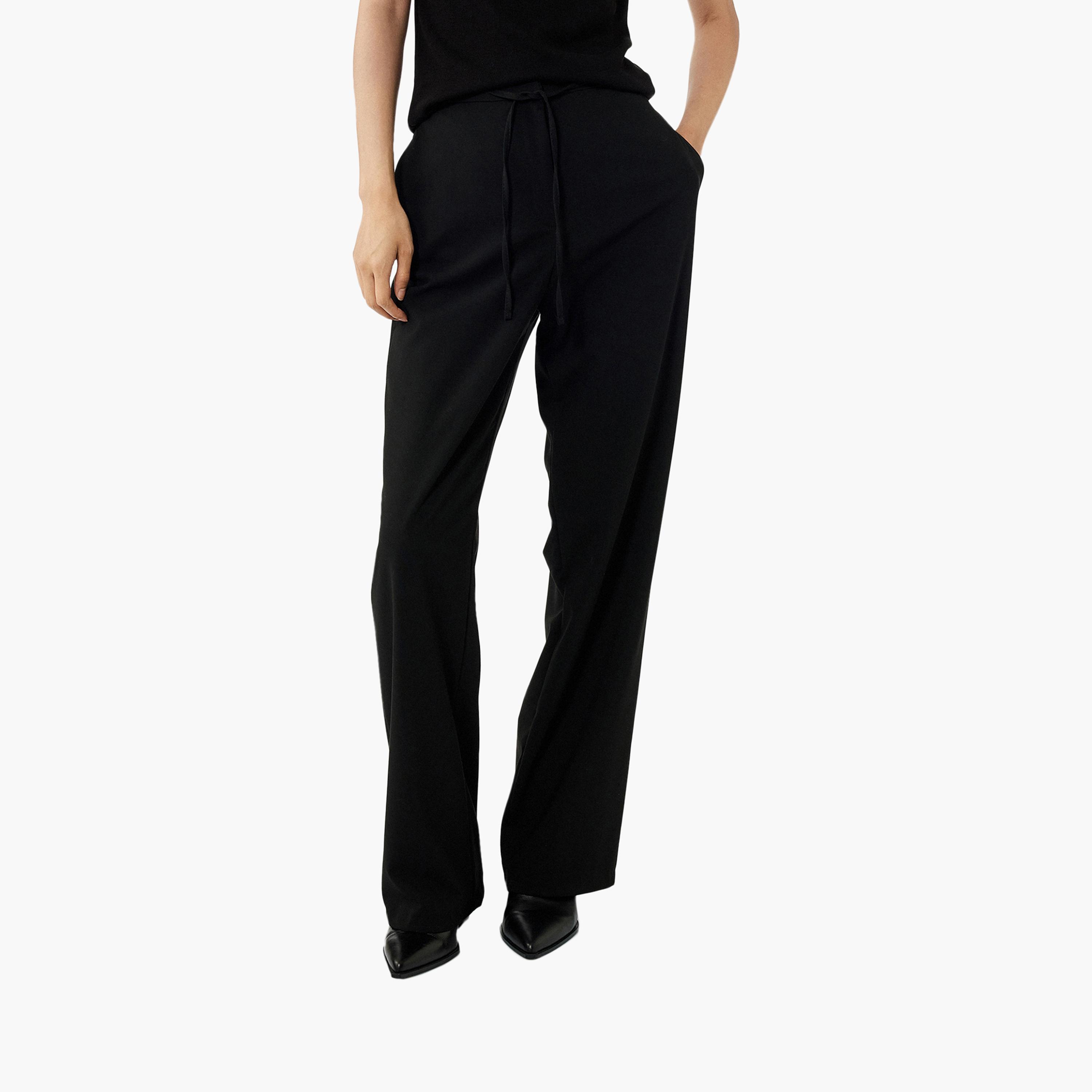 KOTON Black Drawstring Waist Women's Trousers-women-clothing-bottoms-trousers-image-1