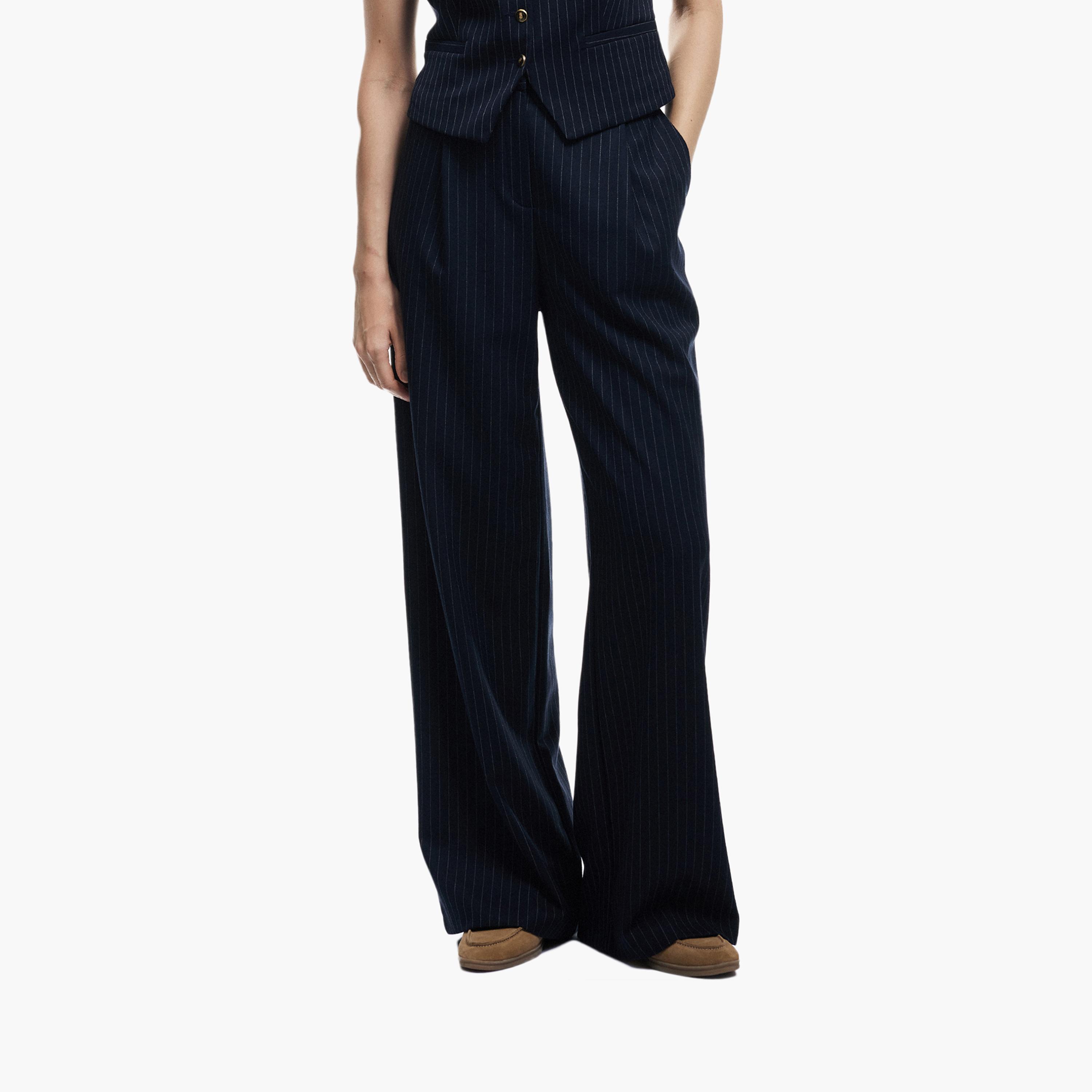 KOTON Blue Striped Women's Trousers-women-clothing-bottoms-trousers-image-1