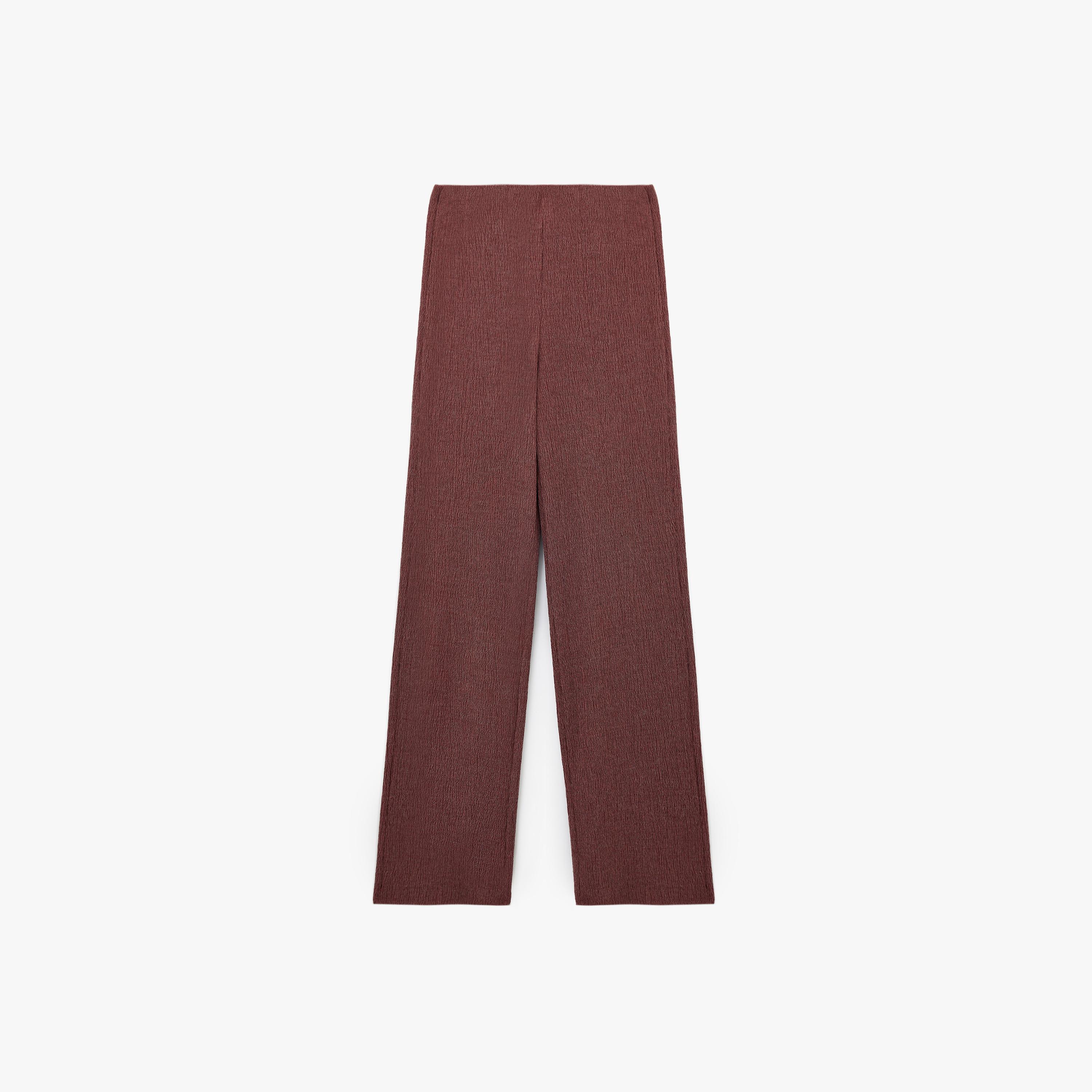 KOTON Brown Crinkled Elasticated Waist Straight Women's Trousers-women-clothing-bottoms-trousers-image-4