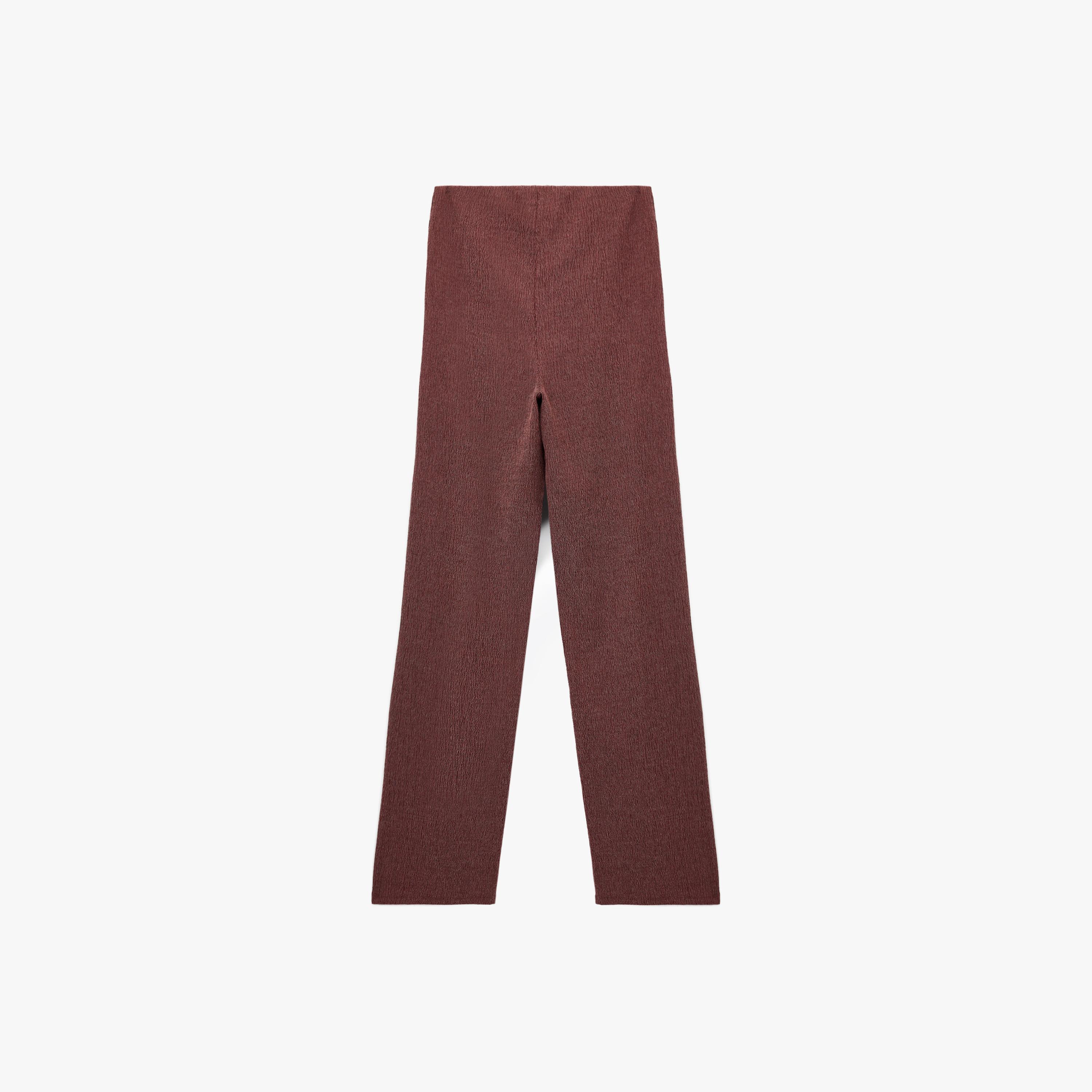 KOTON Brown Crinkled Elasticated Waist Straight Women's Trousers-women-clothing-bottoms-trousers-image-5