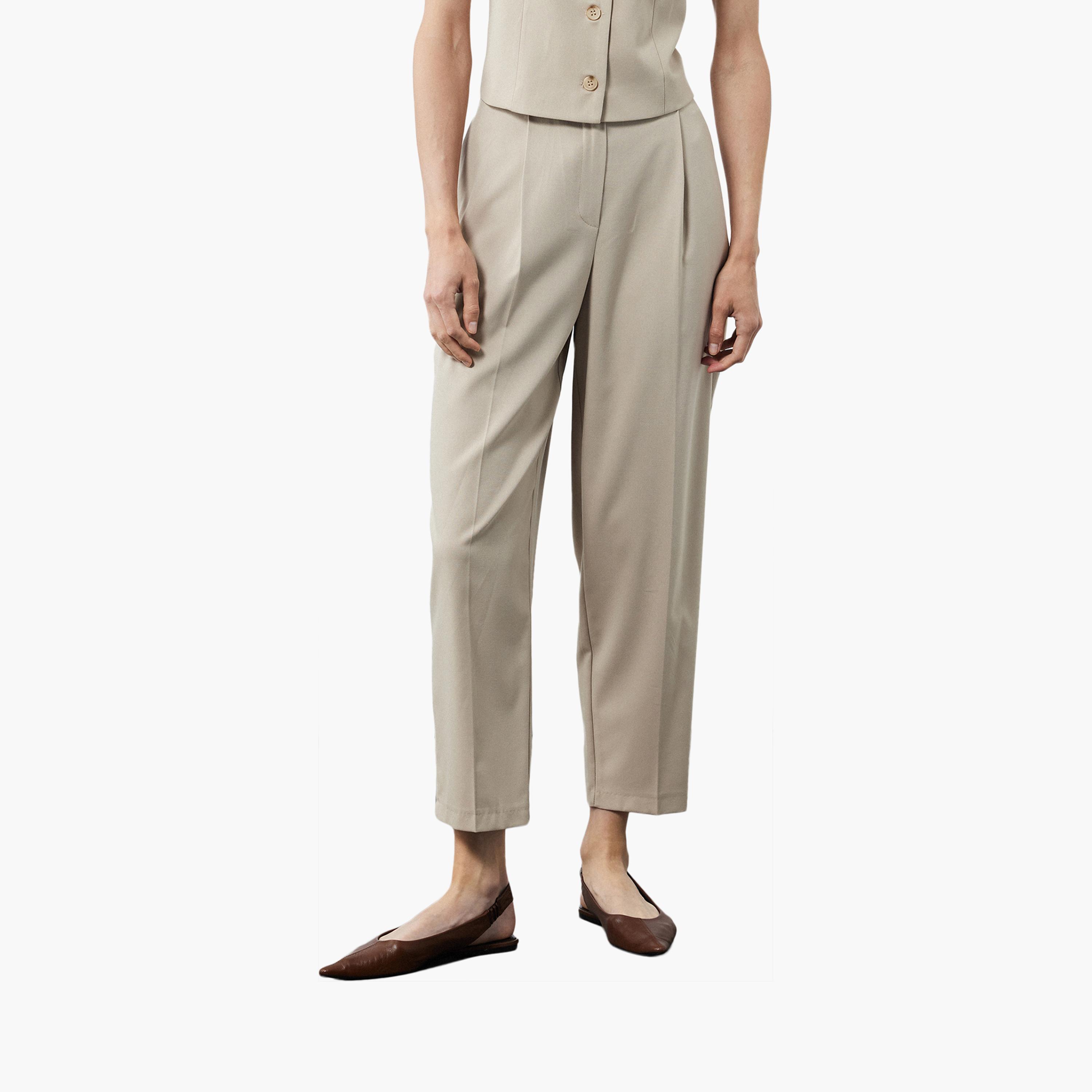 KOTON Beige Zip Fly Women's Trousers-women-clothing-bottoms-trousers-image-1