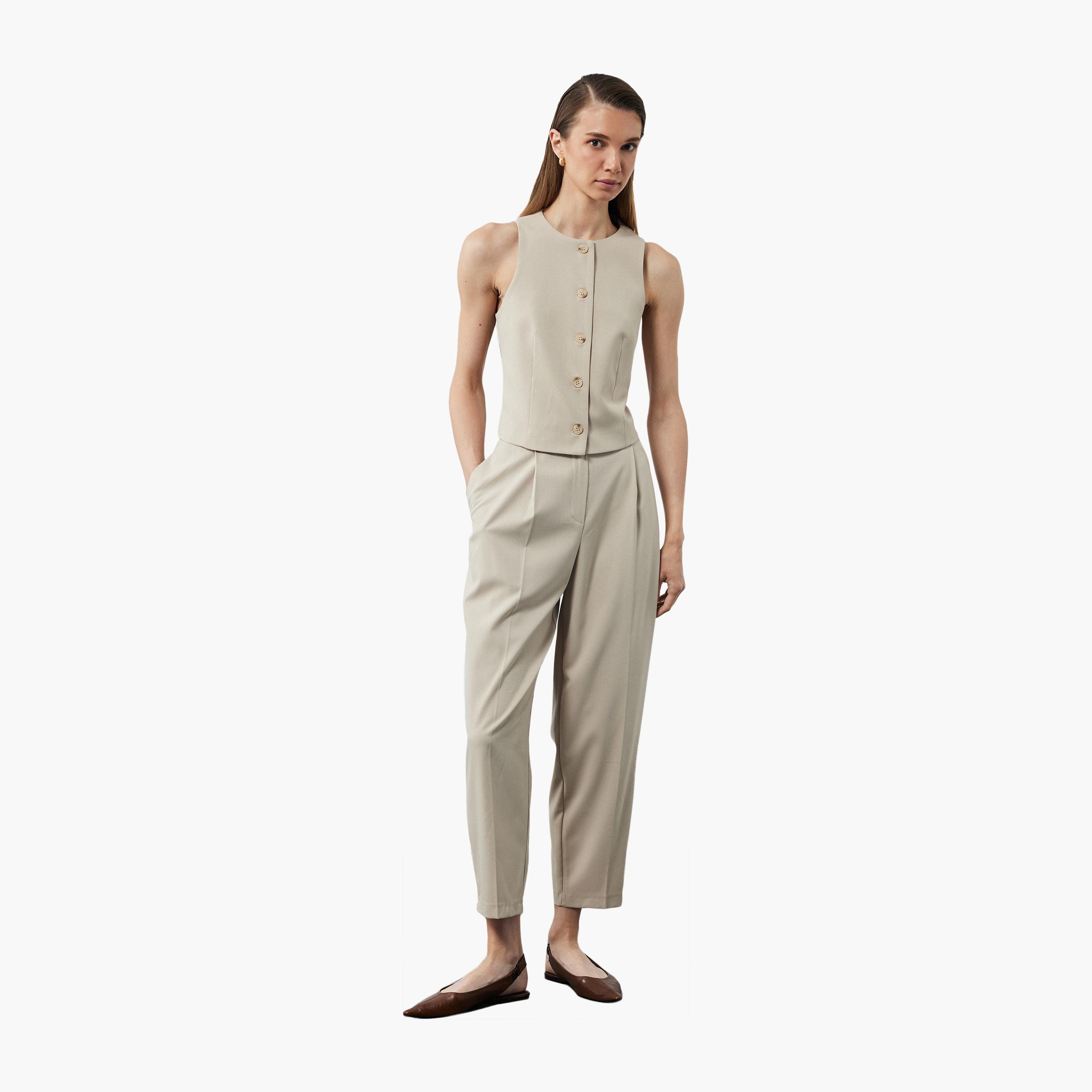 KOTON Beige Zip Fly Women's Trousers-women-clothing-bottoms-trousers-image-2