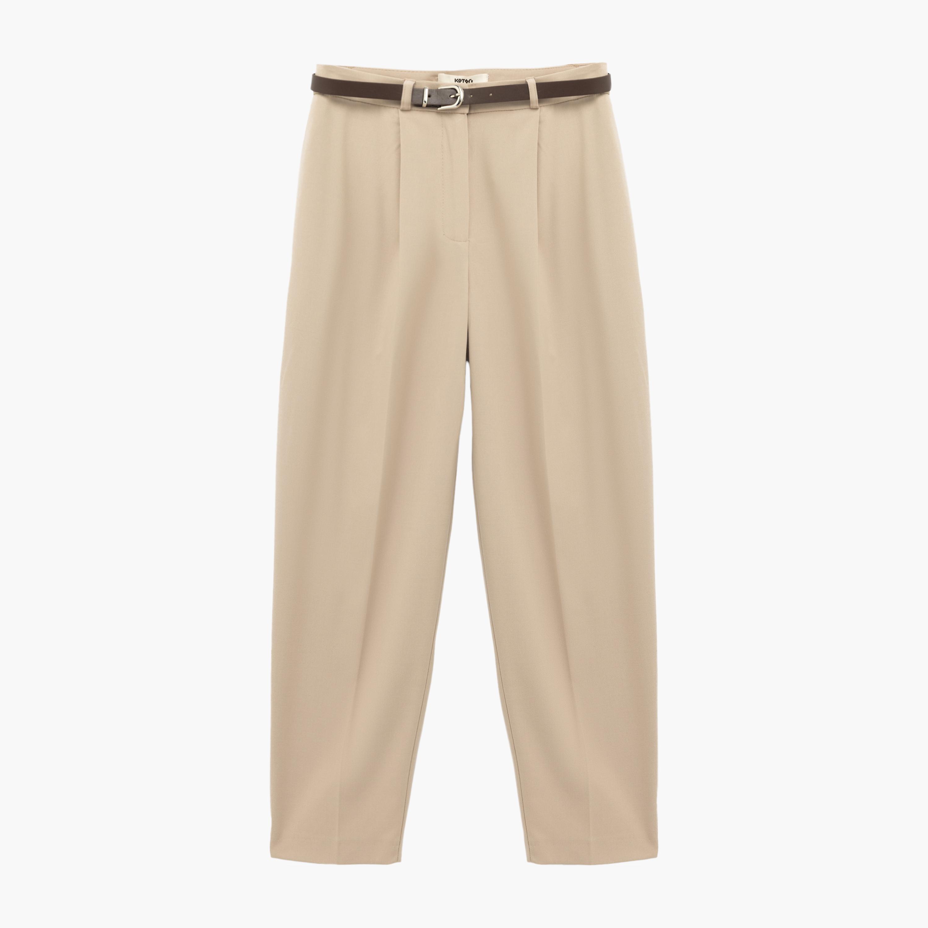 KOTON Beige Zip Fly Women's Trousers-women-clothing-bottoms-trousers-image-3