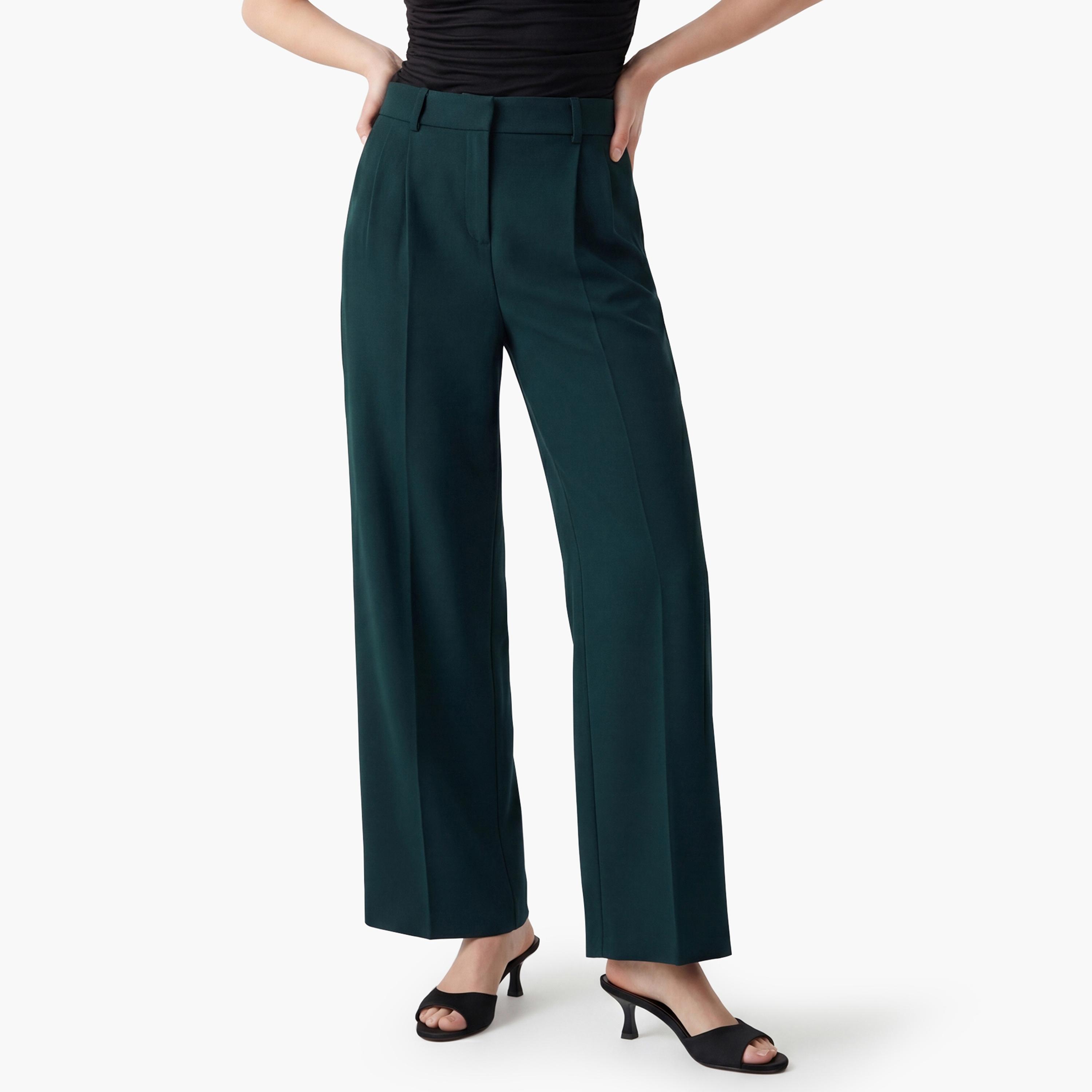 بنطال نسائي بقصة مستقيمة وسحاب بلون أخضر من كوتون-women-clothing-bottoms-trousers-image-1