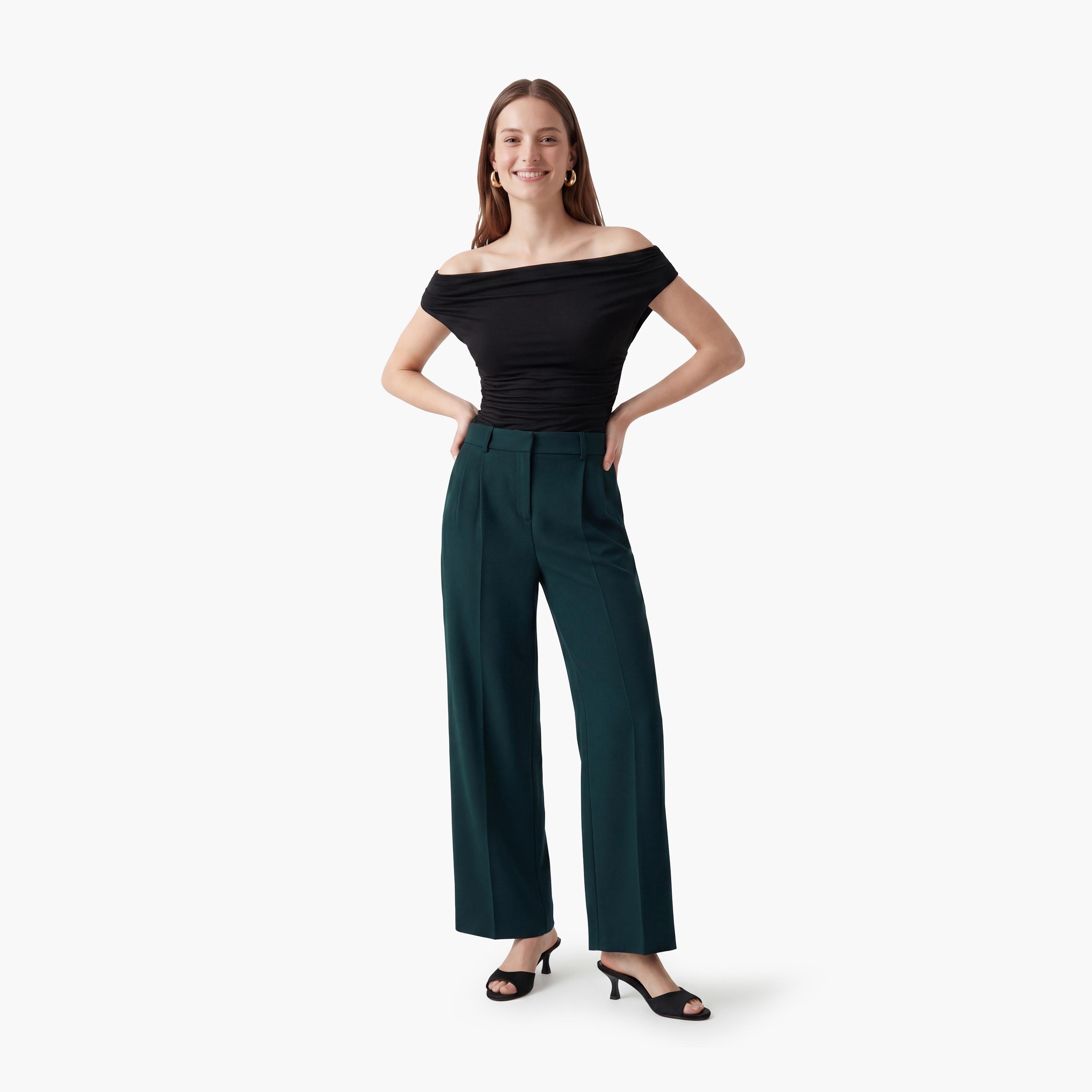 بنطال نسائي بقصة مستقيمة وسحاب بلون أخضر من كوتون-women-clothing-bottoms-trousers-image-2