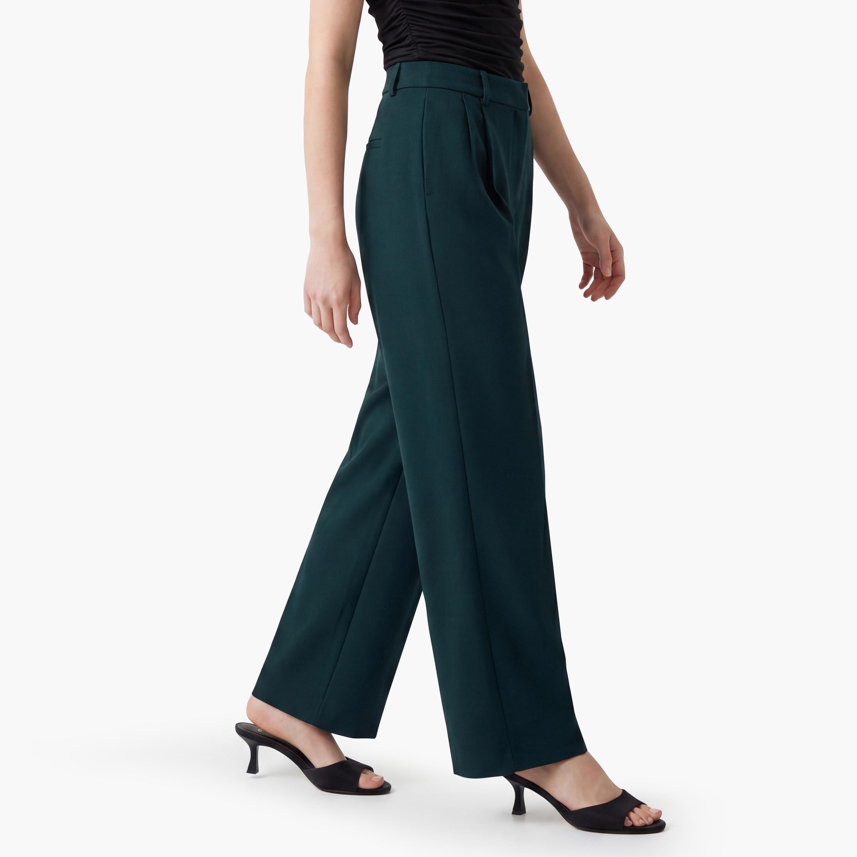بنطال نسائي بقصة مستقيمة وسحاب بلون أخضر من كوتون-women-clothing-bottoms-trousers-image-3