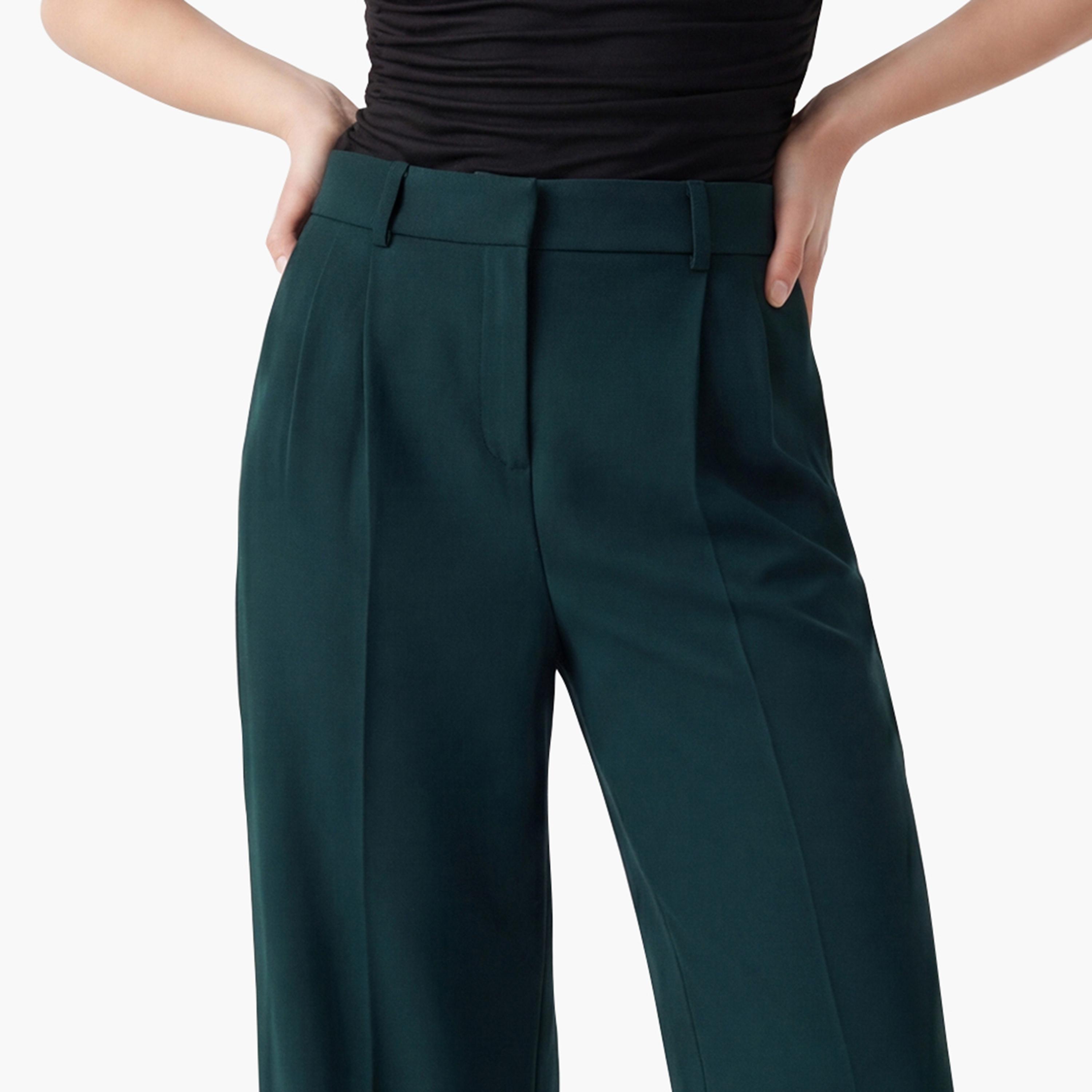 بنطال نسائي بقصة مستقيمة وسحاب بلون أخضر من كوتون-women-clothing-bottoms-trousers-image-5