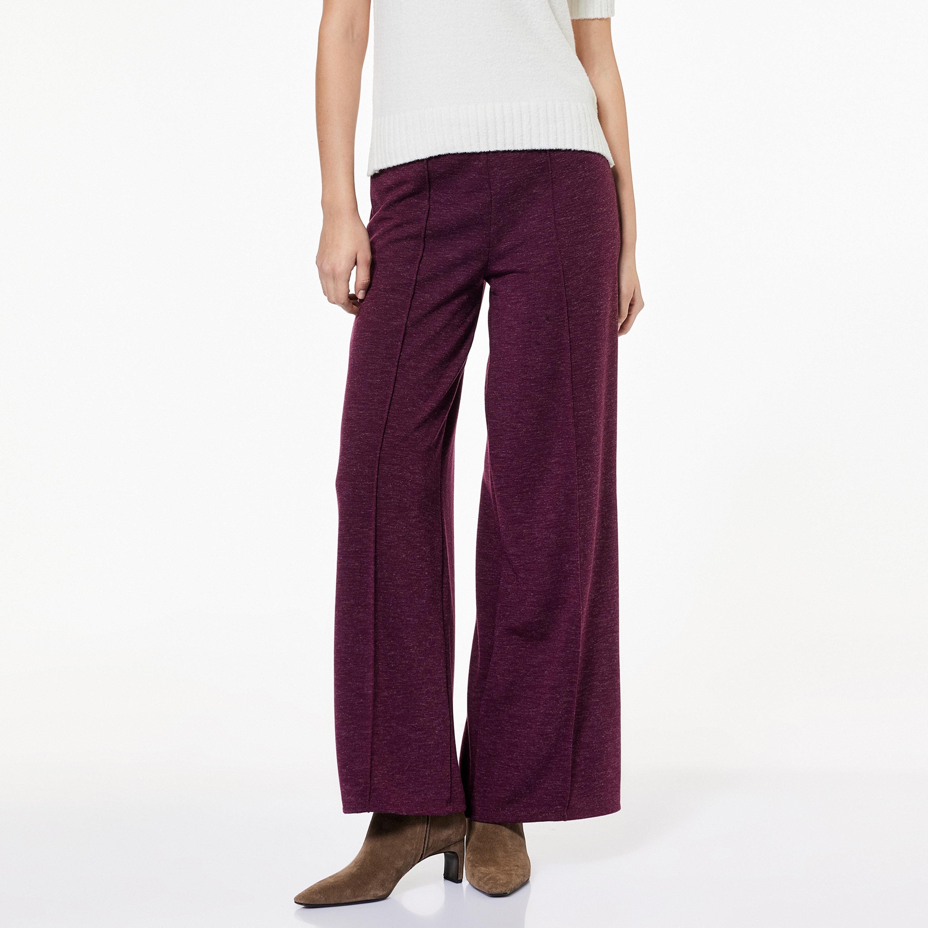 KOTON Burgundy Heathered Wide Leg Women's Trousers-women-clothing-bottoms-trousers-image-1
