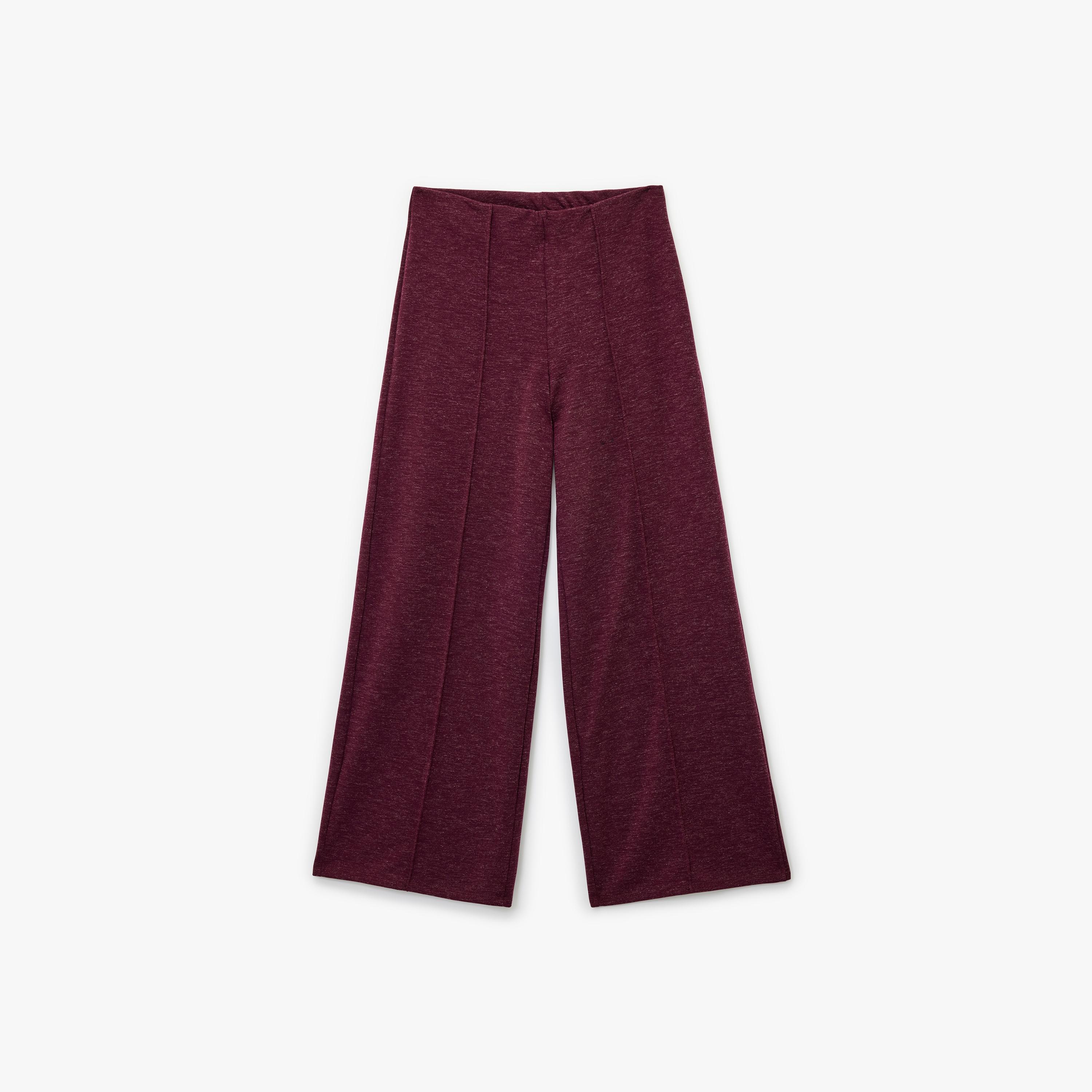 KOTON Burgundy Heathered Wide Leg Women's Trousers-women-clothing-bottoms-trousers-image-4