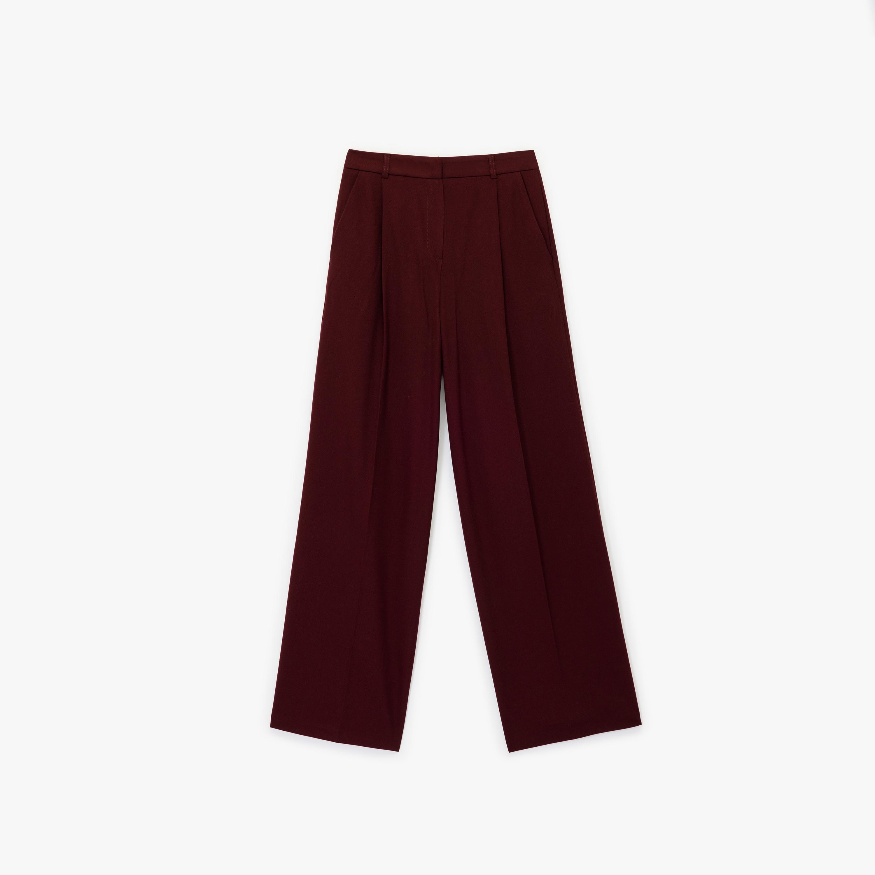 بنطال نسائي بقصة أرجل واسعة وسحاب بلون بورغندي من كوتون-women-clothing-bottoms-trousers-image-4