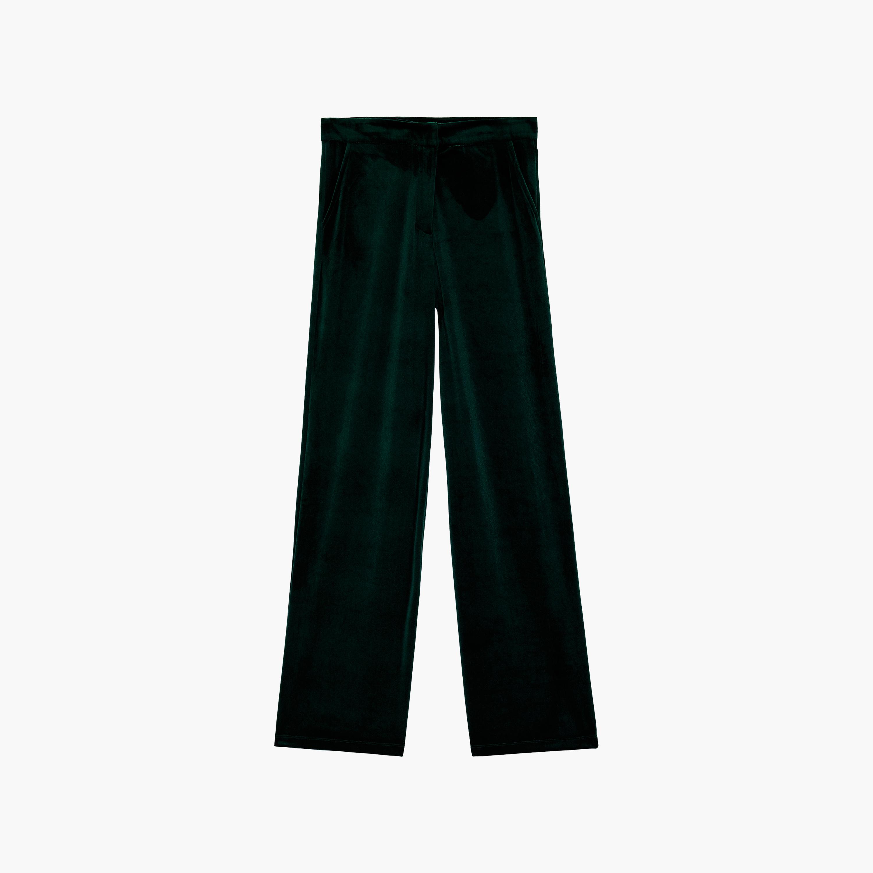 بنطال نسائي واسع الساق من المخمل باللون الأخضر من كوتون-women-clothing-trousers-image-1
