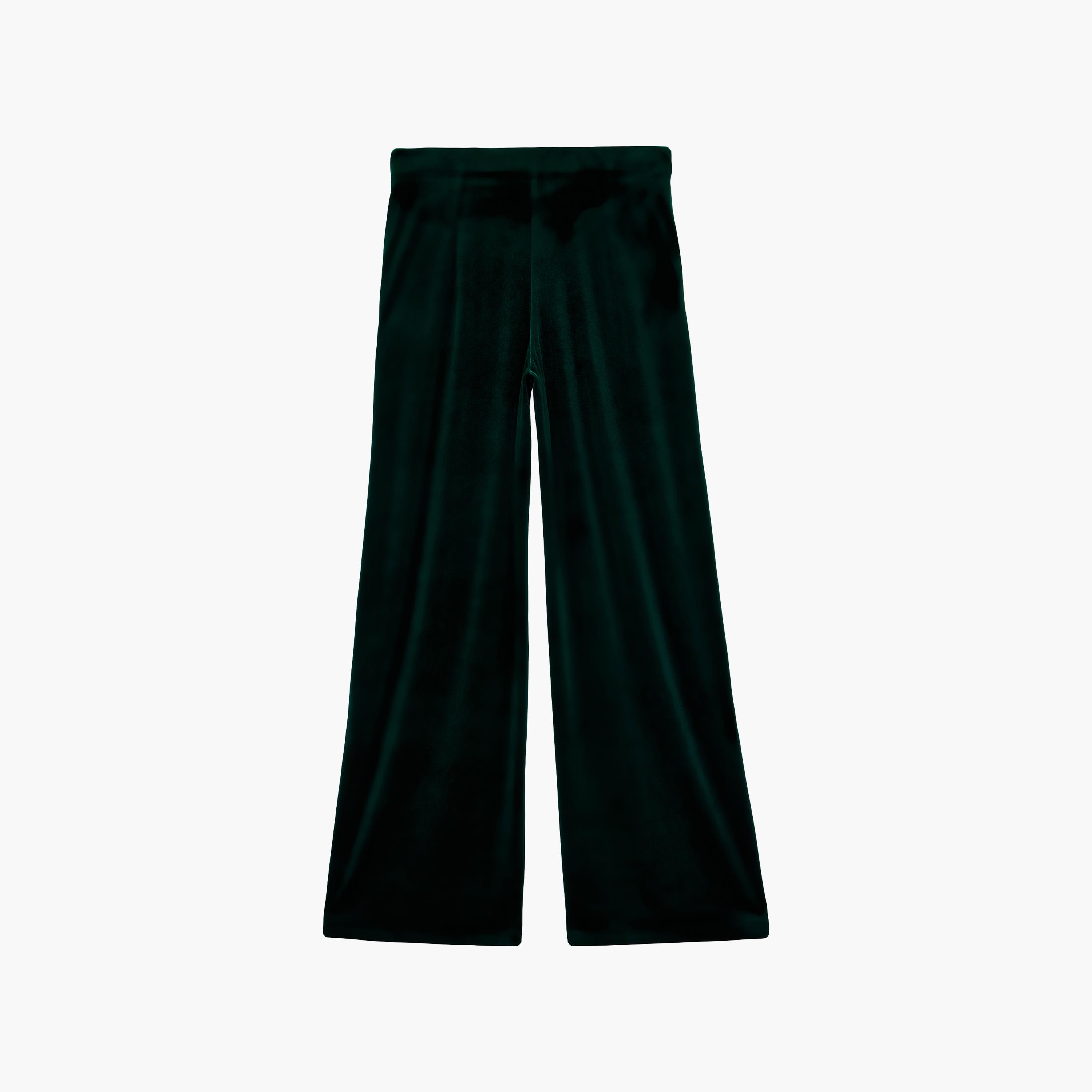 بنطال نسائي واسع الساق من المخمل باللون الأخضر من كوتون-women-clothing-trousers-image-2