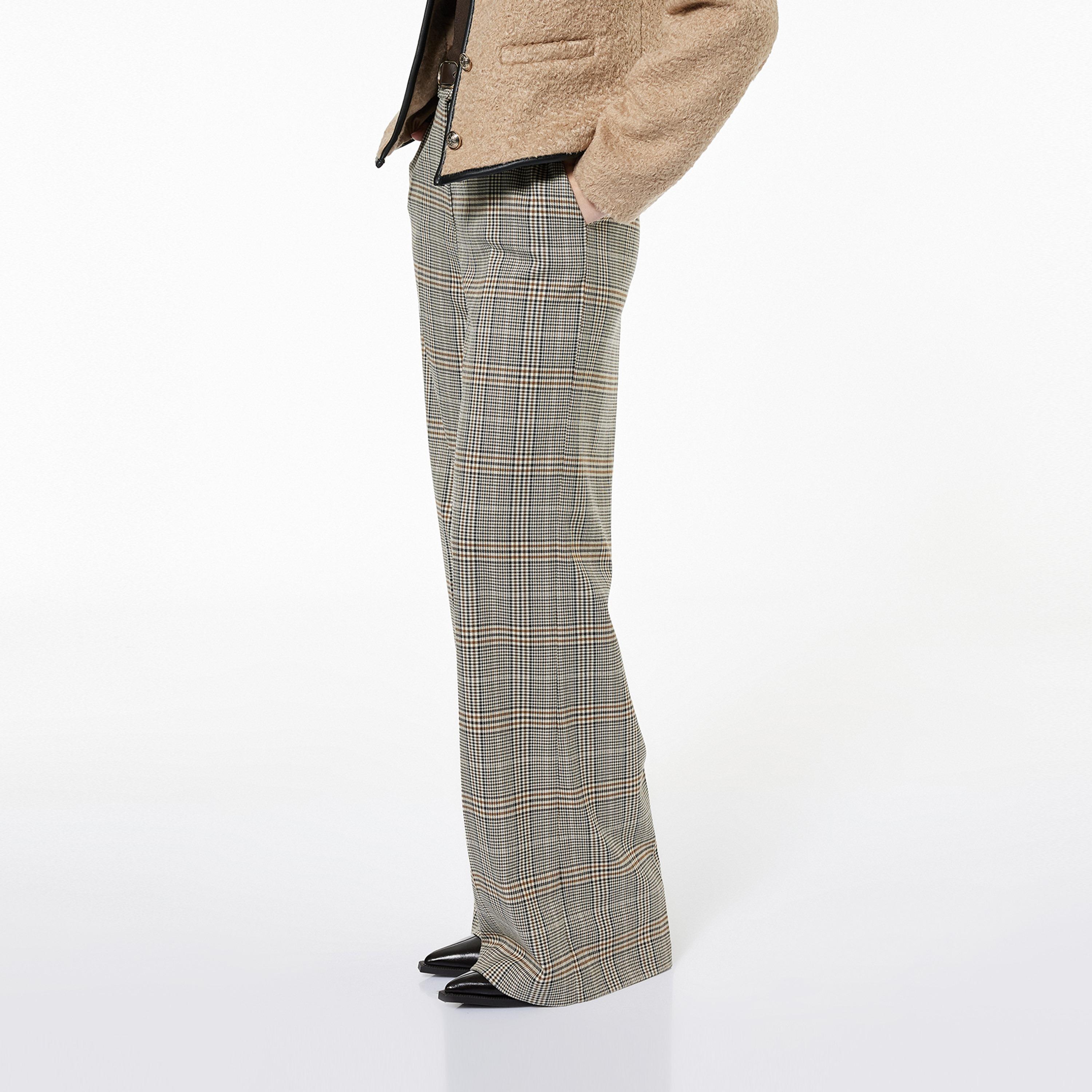KOTON Beige Checked Zip Fly Straight Women's Trousers-women-clothing-bottoms-trousers-image-3