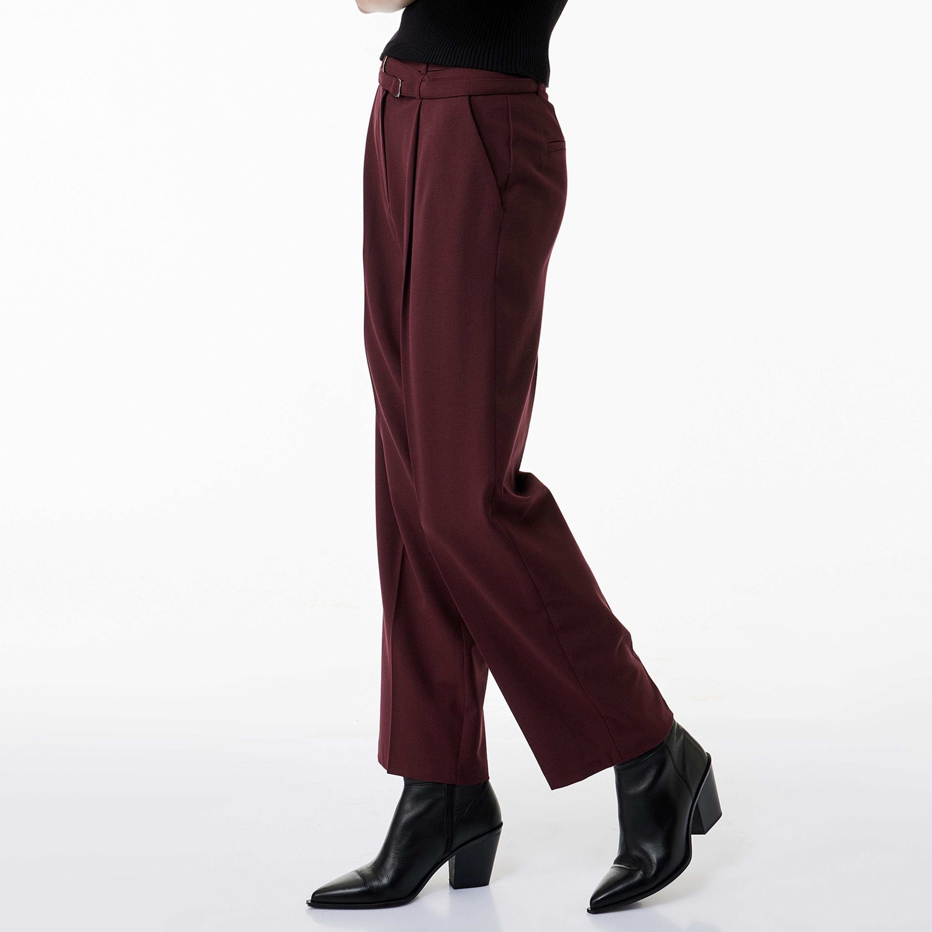 KOTON Burgundy Wide Leg Women's Trousers-women-clothing-trousers-image-3