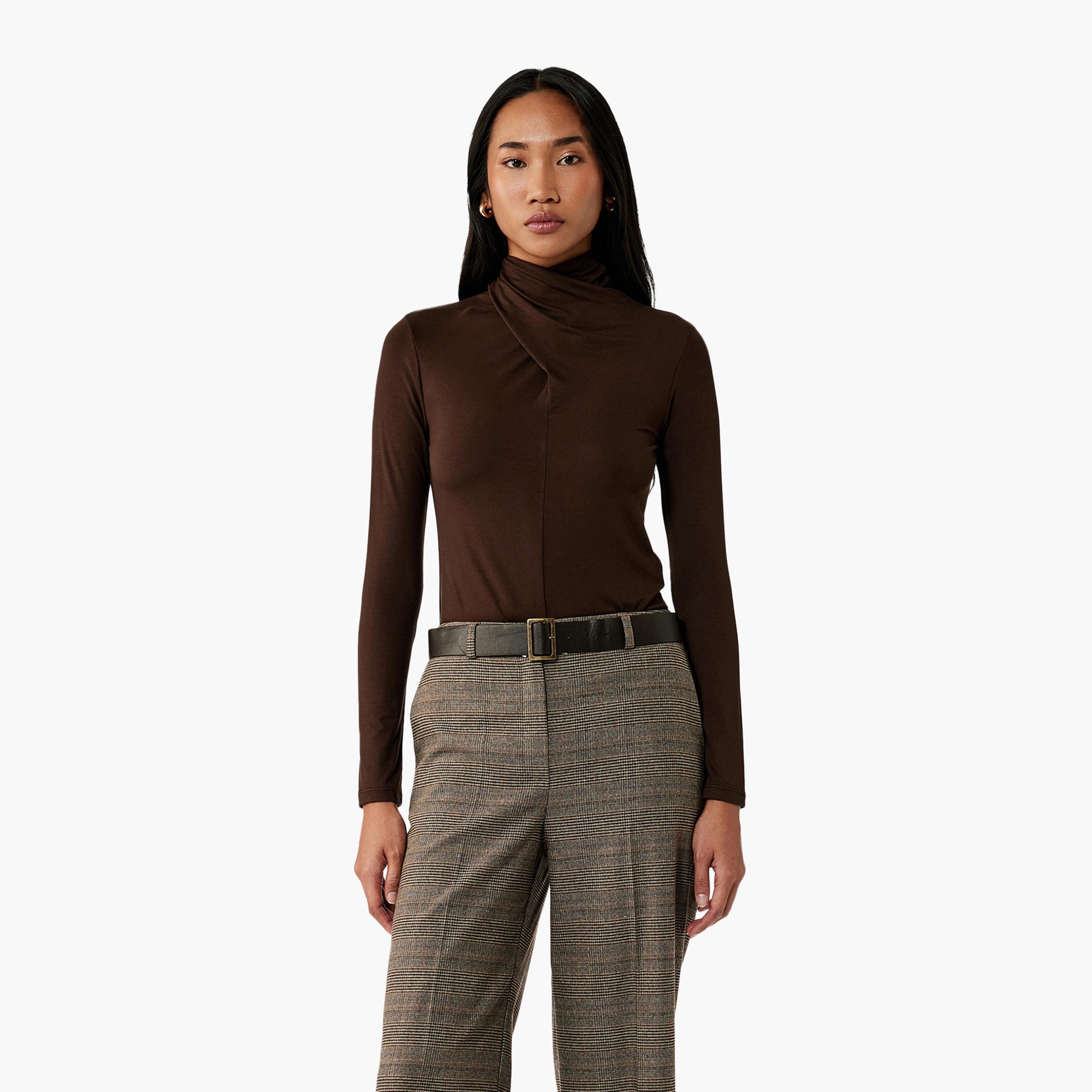 KOTON Brown High Neck Women's T-Shirt-women-clothing-tshirts-image-1