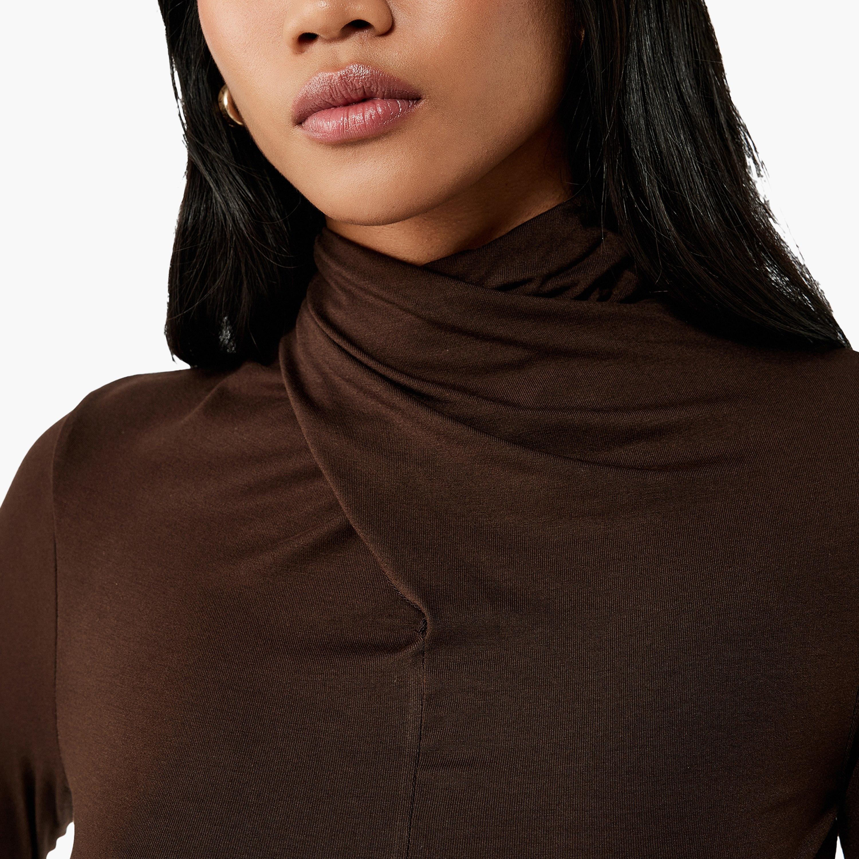 KOTON Brown High Neck Women's T-Shirt-women-clothing-tshirts-image-3