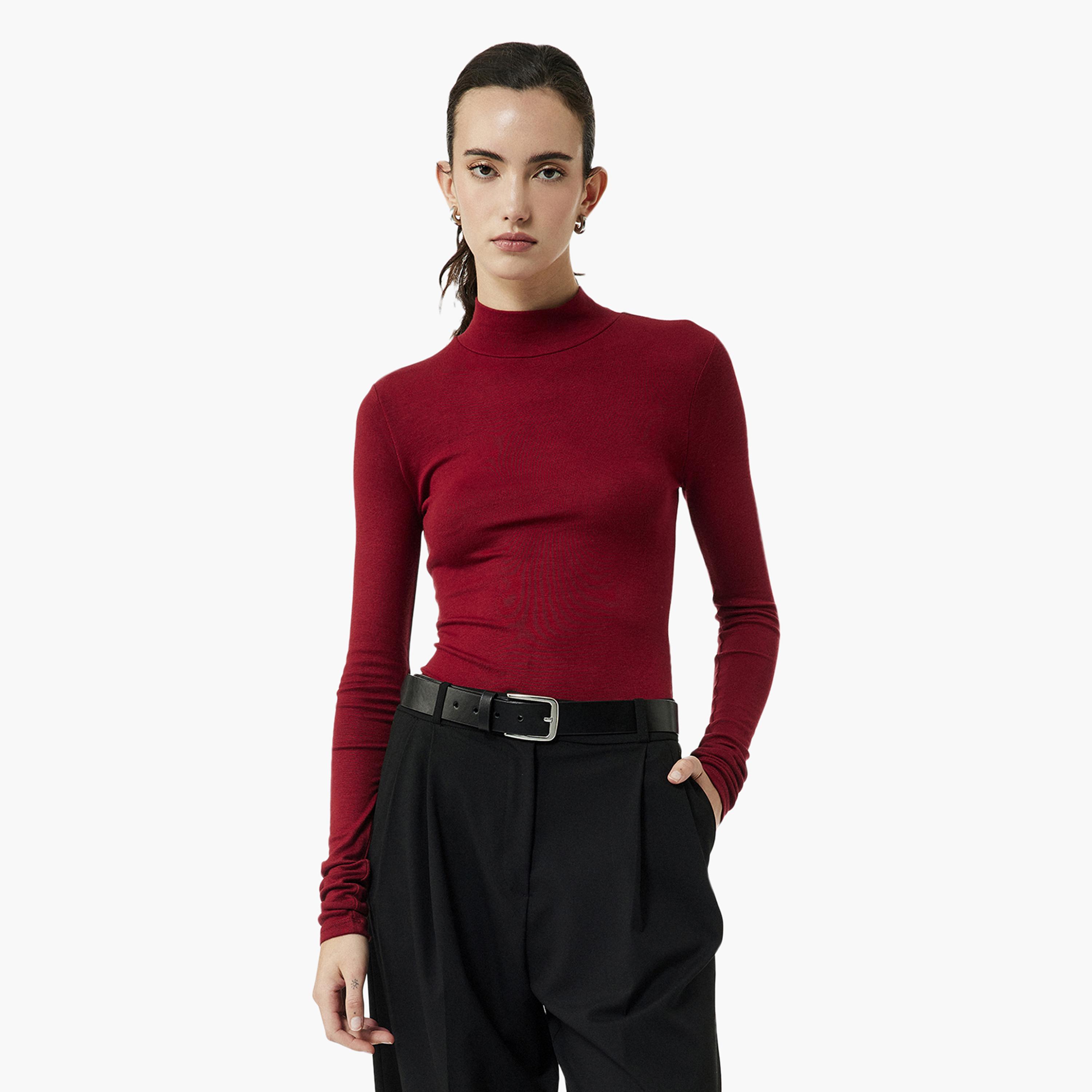 KOTON Red Mock Neck Women's Bodysuit-women-clothing-shirtsandblouses-blouses-image-1