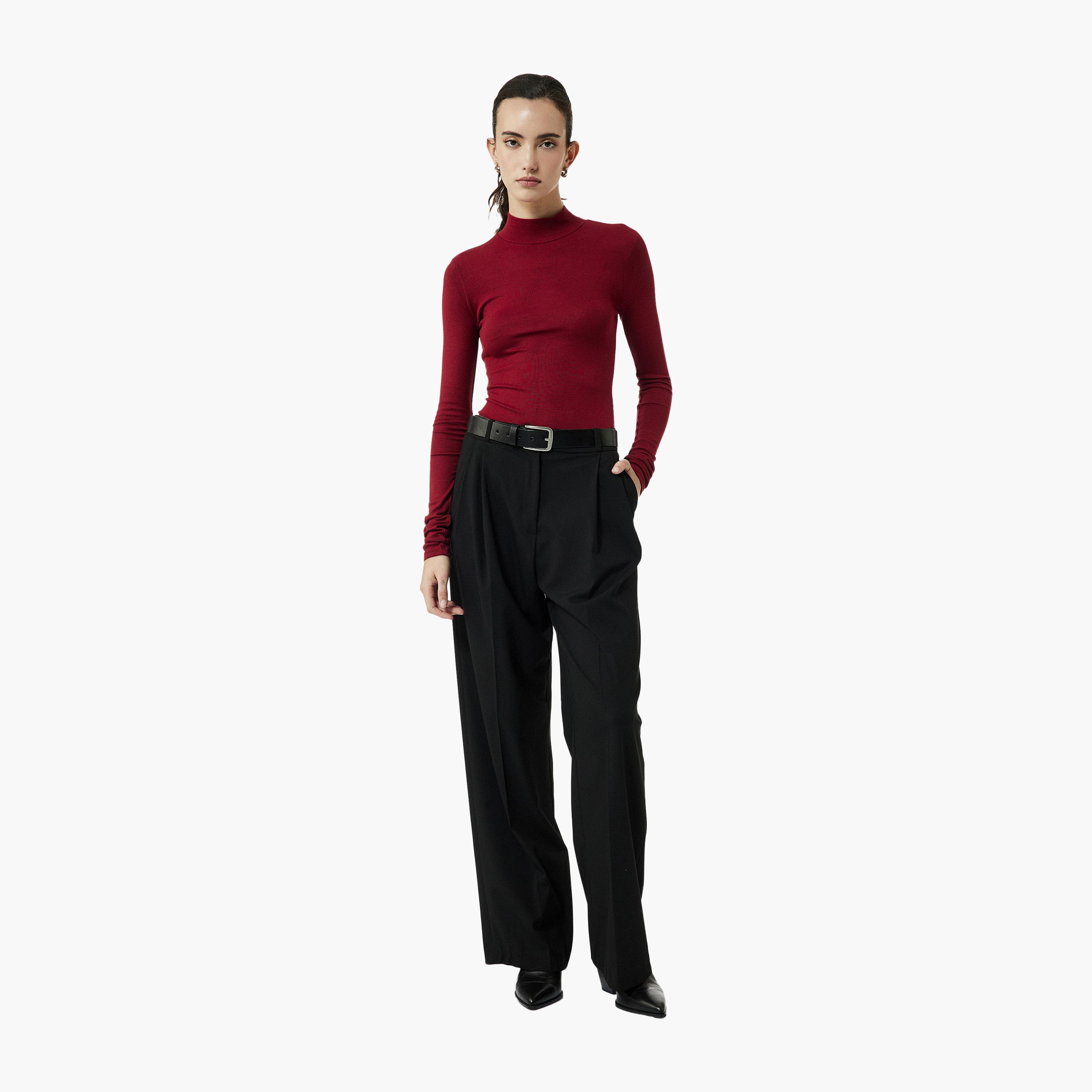 KOTON Red Mock Neck Women's Bodysuit-women-clothing-shirtsandblouses-blouses-image-2