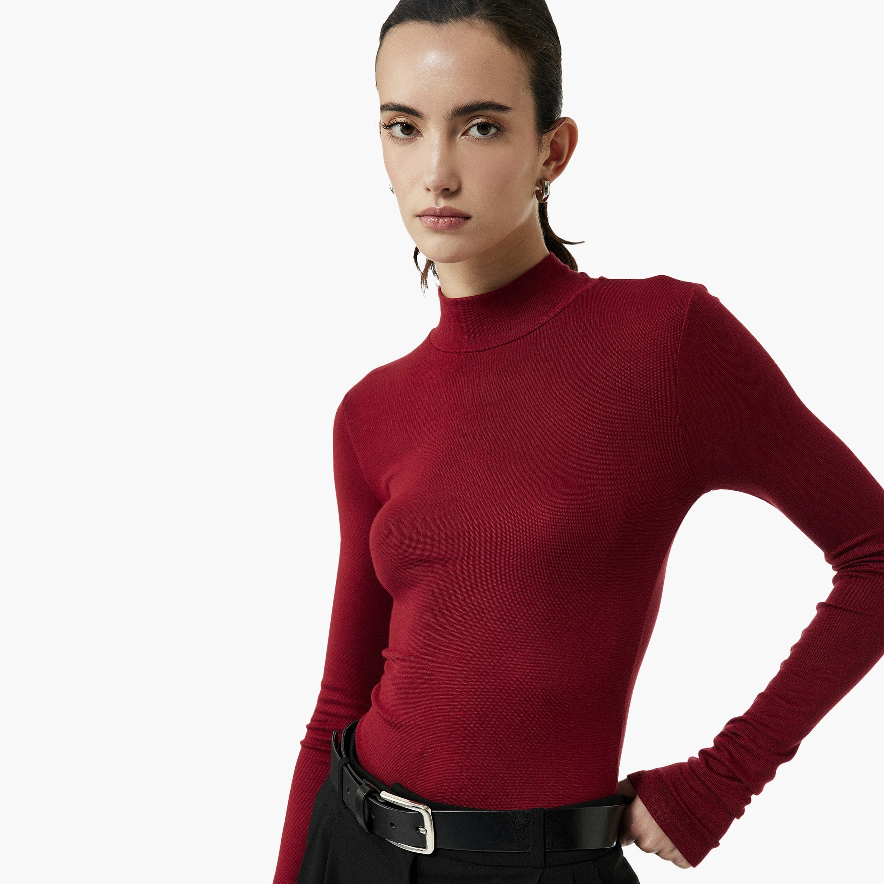 KOTON Red Mock Neck Women's Bodysuit-women-clothing-shirtsandblouses-blouses-image-3