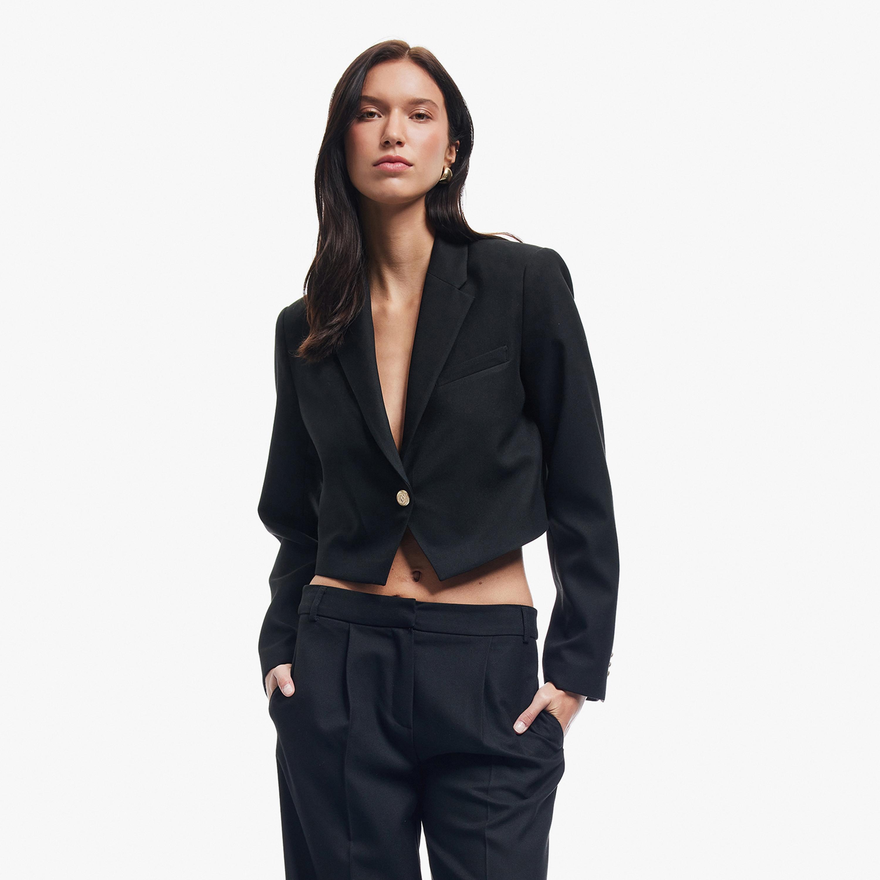 KOTON Black Lapel Collar Women's Single Breasted Blazer-women-clothing-coatsandjackets-blazers-image-1