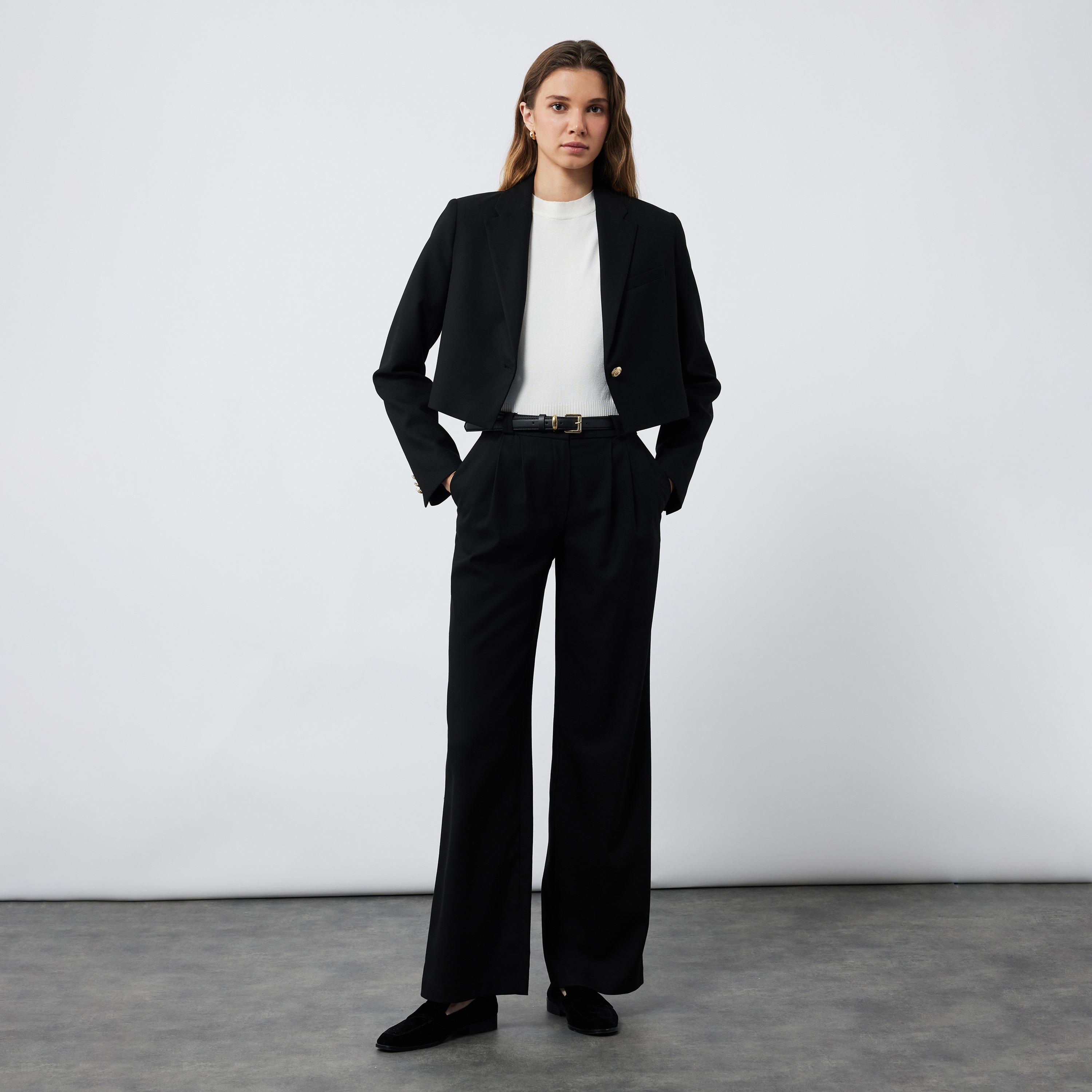 KOTON Black Lapel Collar Women's Single Breasted Blazer-women-clothing-coatsandjackets-blazers-image-2