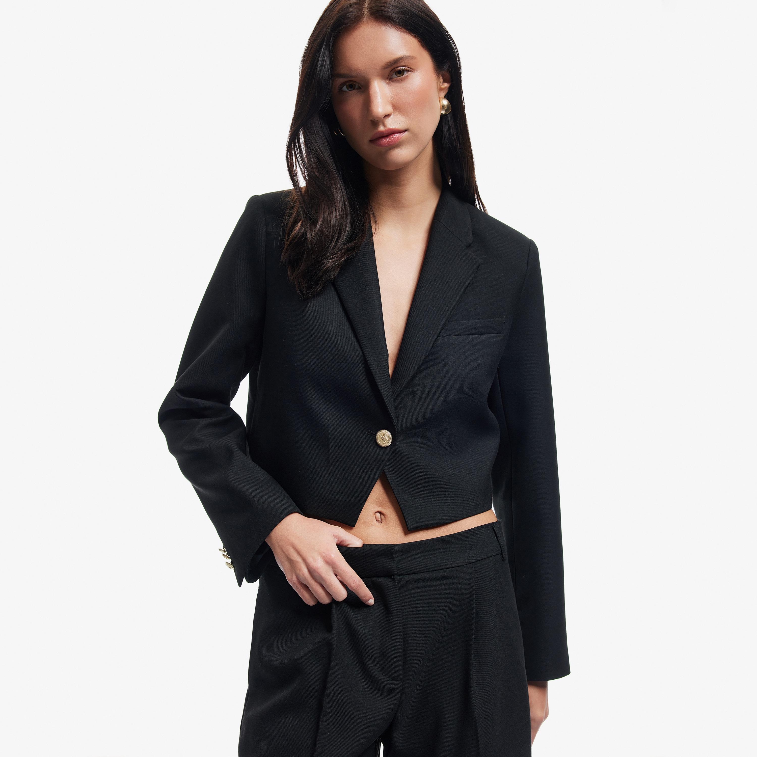KOTON Black Lapel Collar Women's Single Breasted Blazer-women-clothing-coatsandjackets-blazers-image-4