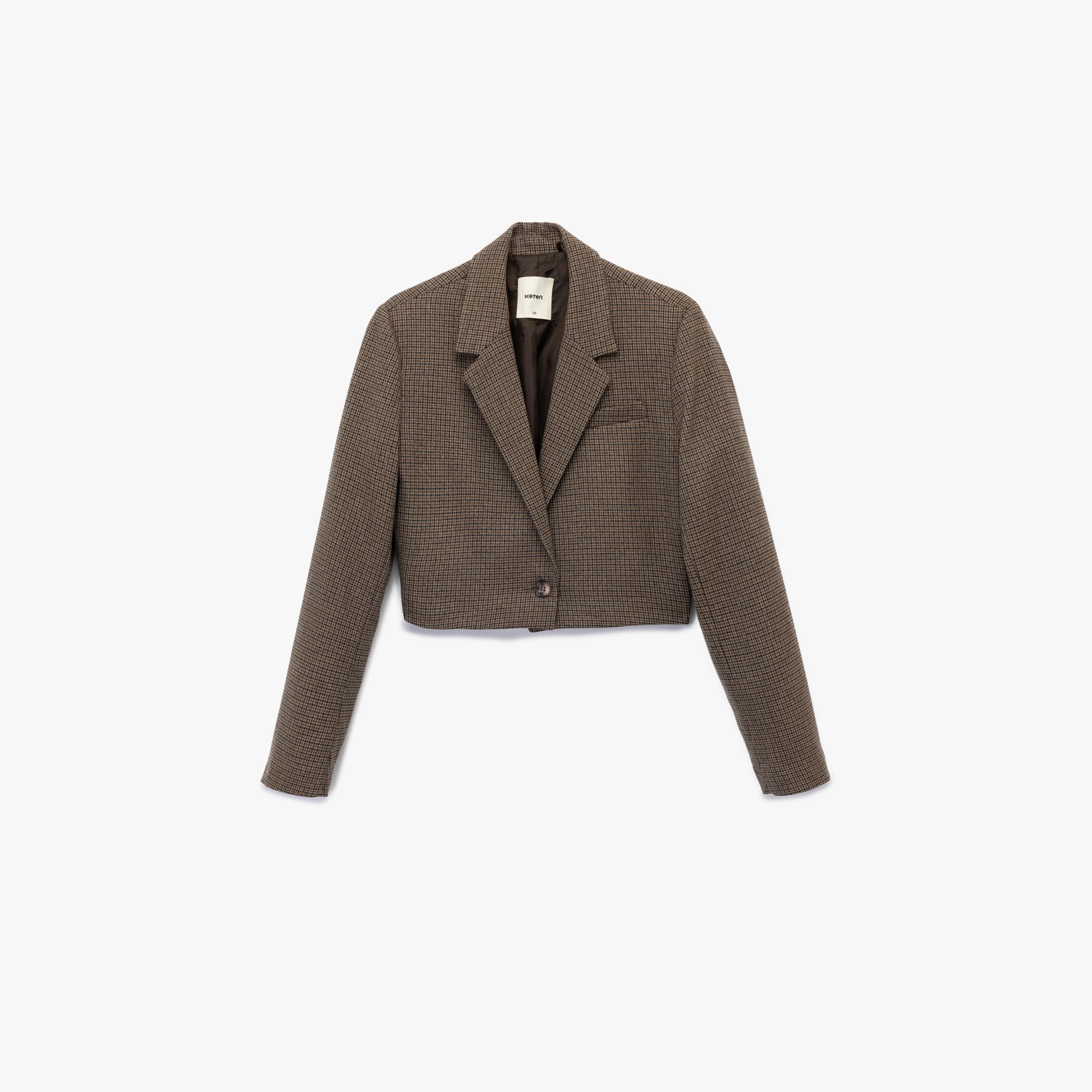 بليزر نسائي ذو ياقة مربعة بنية اللون وصدر واحد من كوتون-women-clothing-coatsandjackets-blazers-image-3