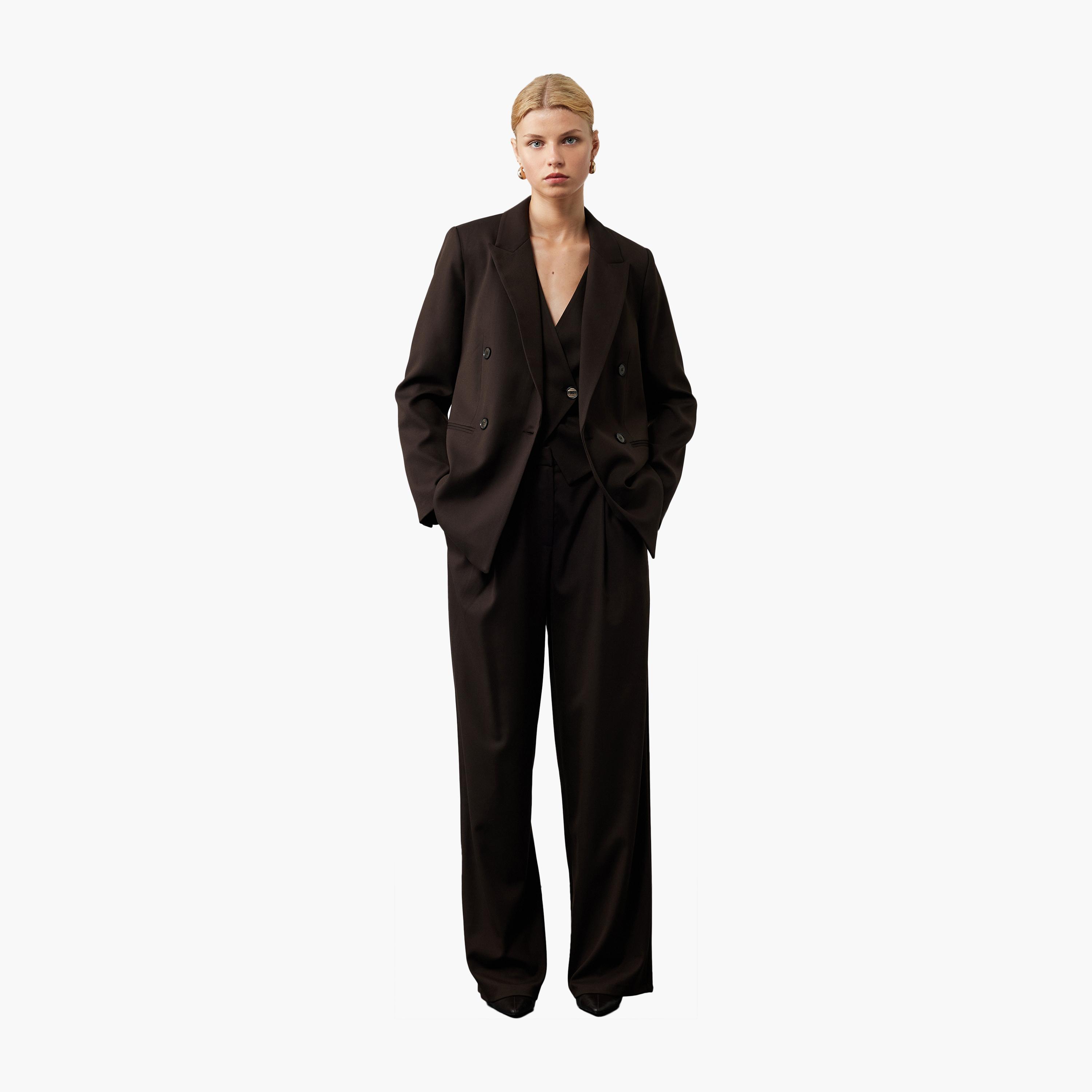 KOTON Brown Lapel Collar Women's Double Breasted Blazer-women-clothing-coatsandjackets-blazers-image-2