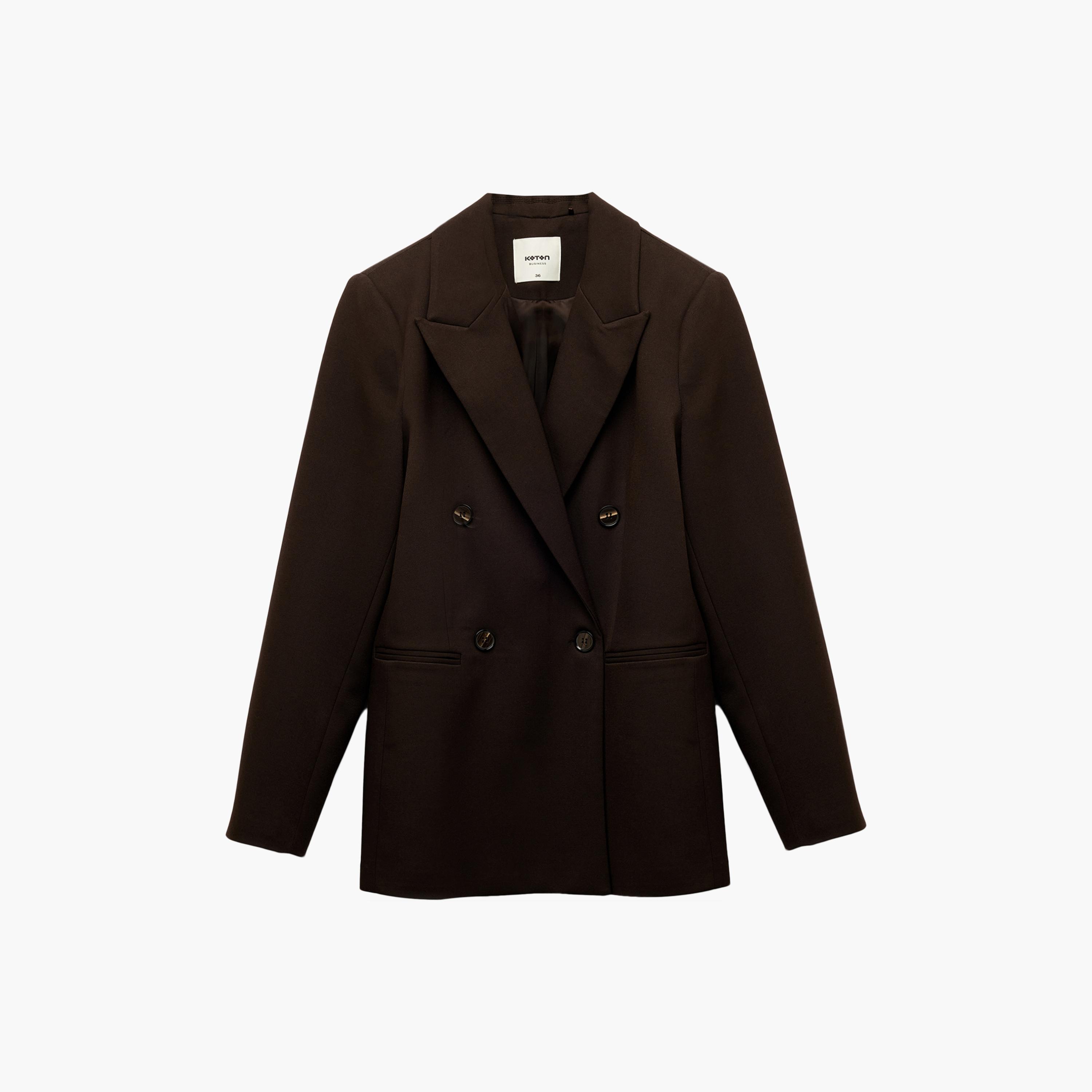 KOTON Brown Lapel Collar Women's Double Breasted Blazer-women-clothing-coatsandjackets-blazers-image-3