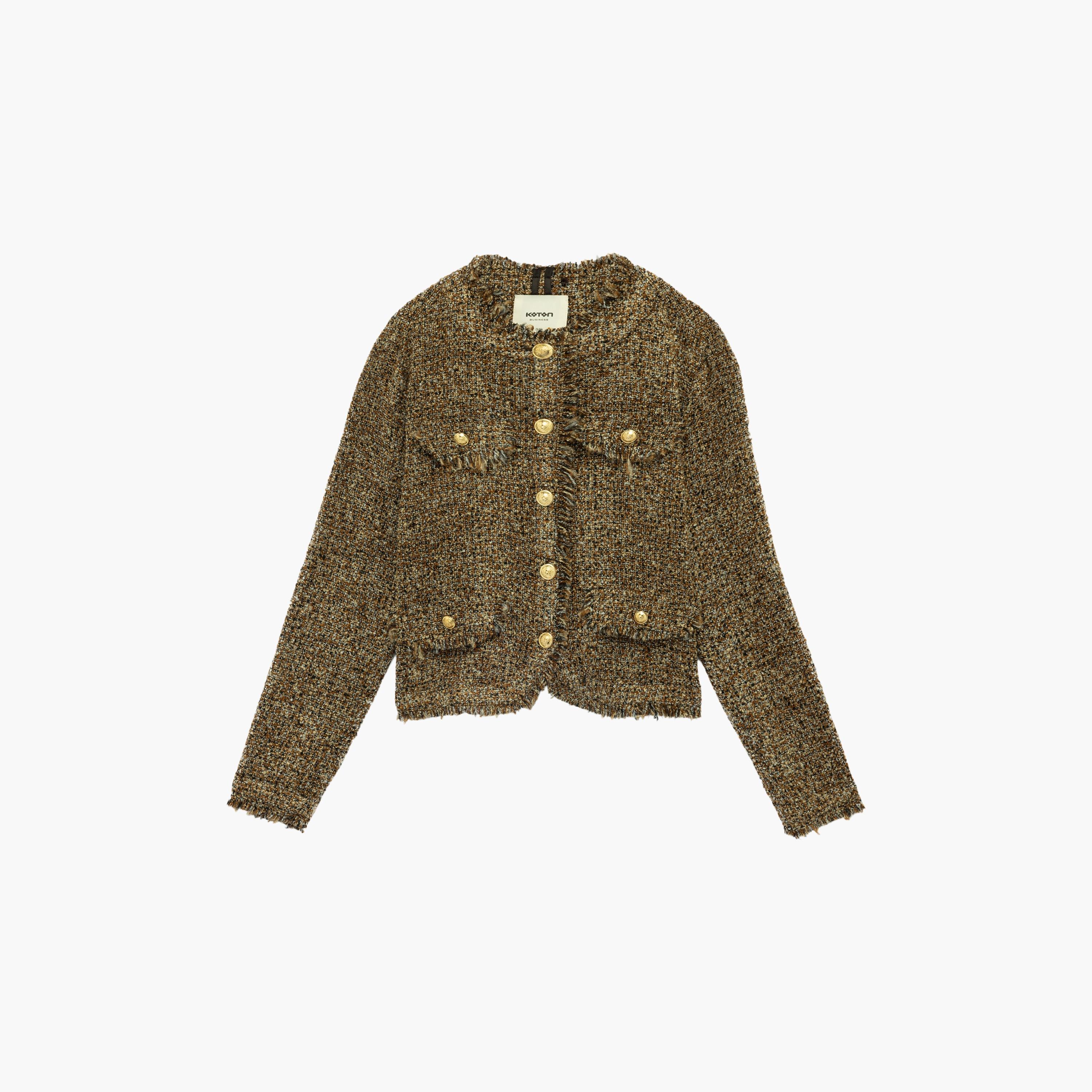 KOTON Brown Tweed Women's Coat-women-winterwear-coatsandjackets-coats-image-4