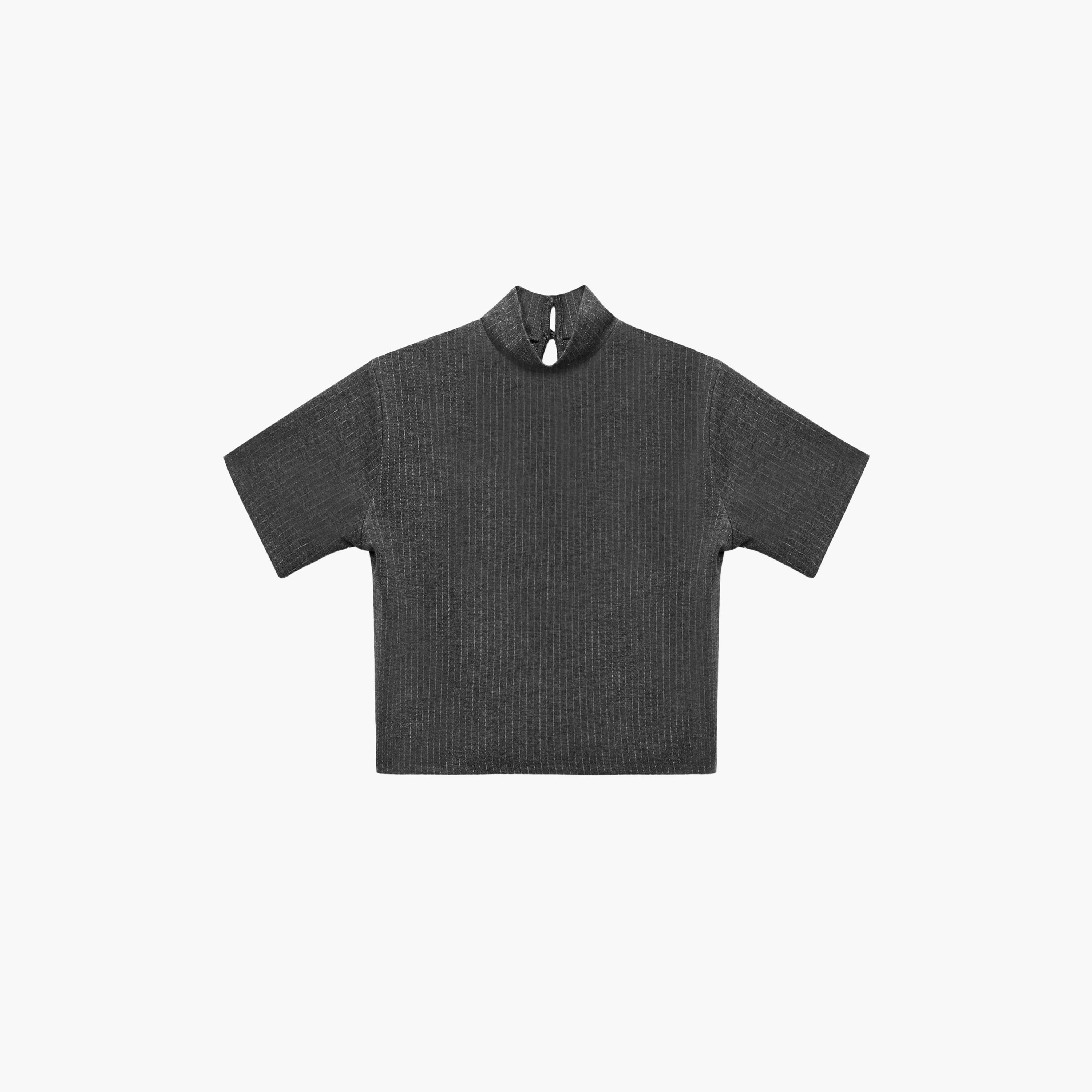 KOTON Grey Striped High Neck Women's T-Shirt-women-clothing-tshirts-image-3