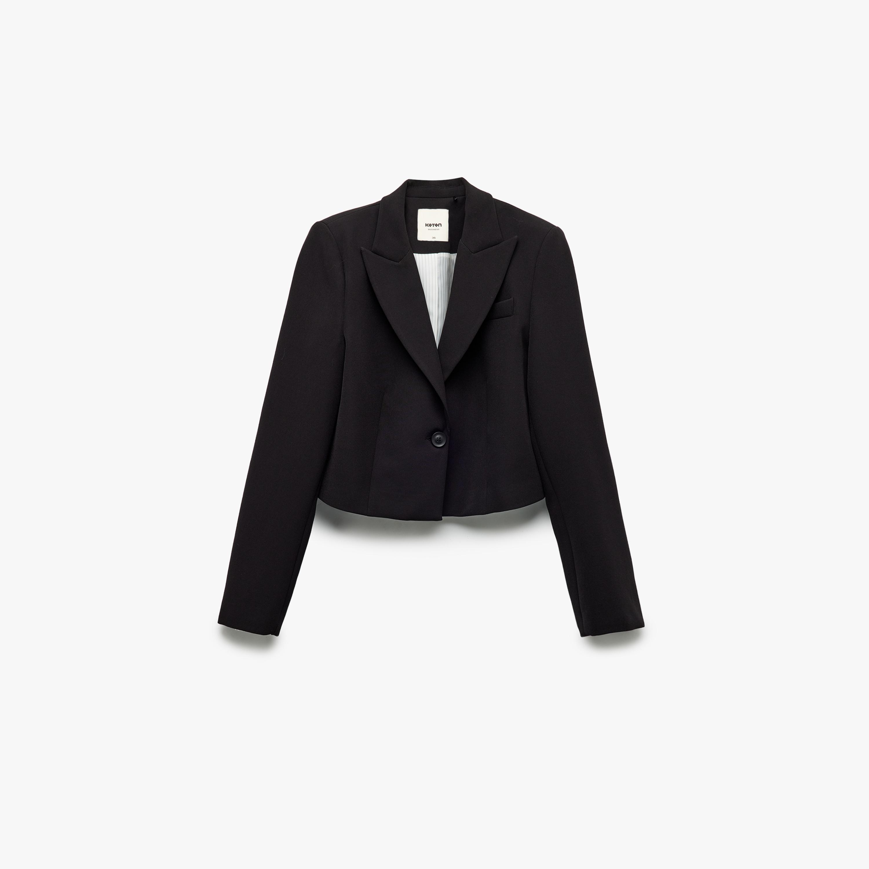 بليزر نسائي أسود اللون ذو ياقة صدر واحدة من كوتون-women-clothing-coatsandjackets-blazers-image-4