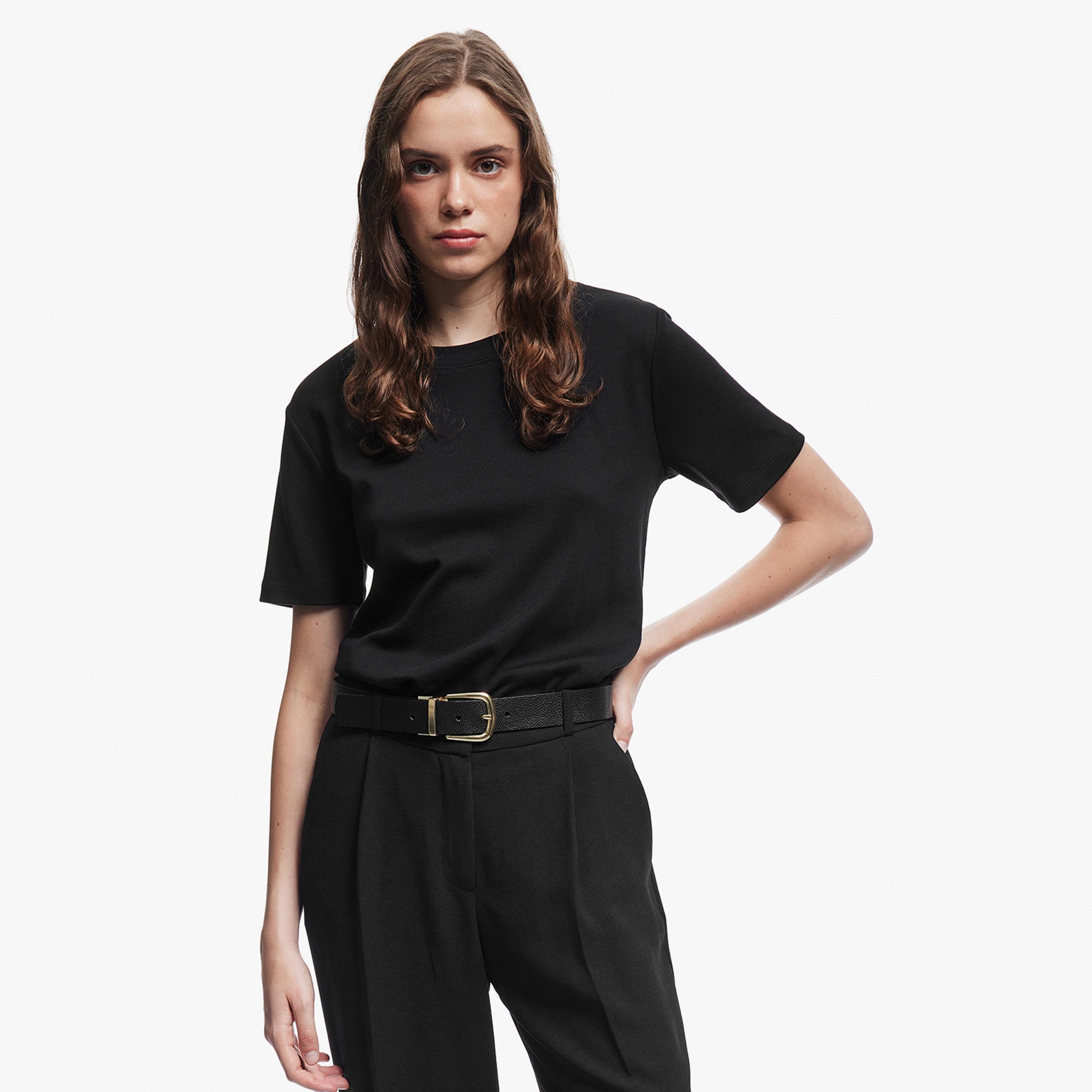 تيشيرت قطني نسائي بلون أسود من كوتون-women-clothing-tshirts-image-1
