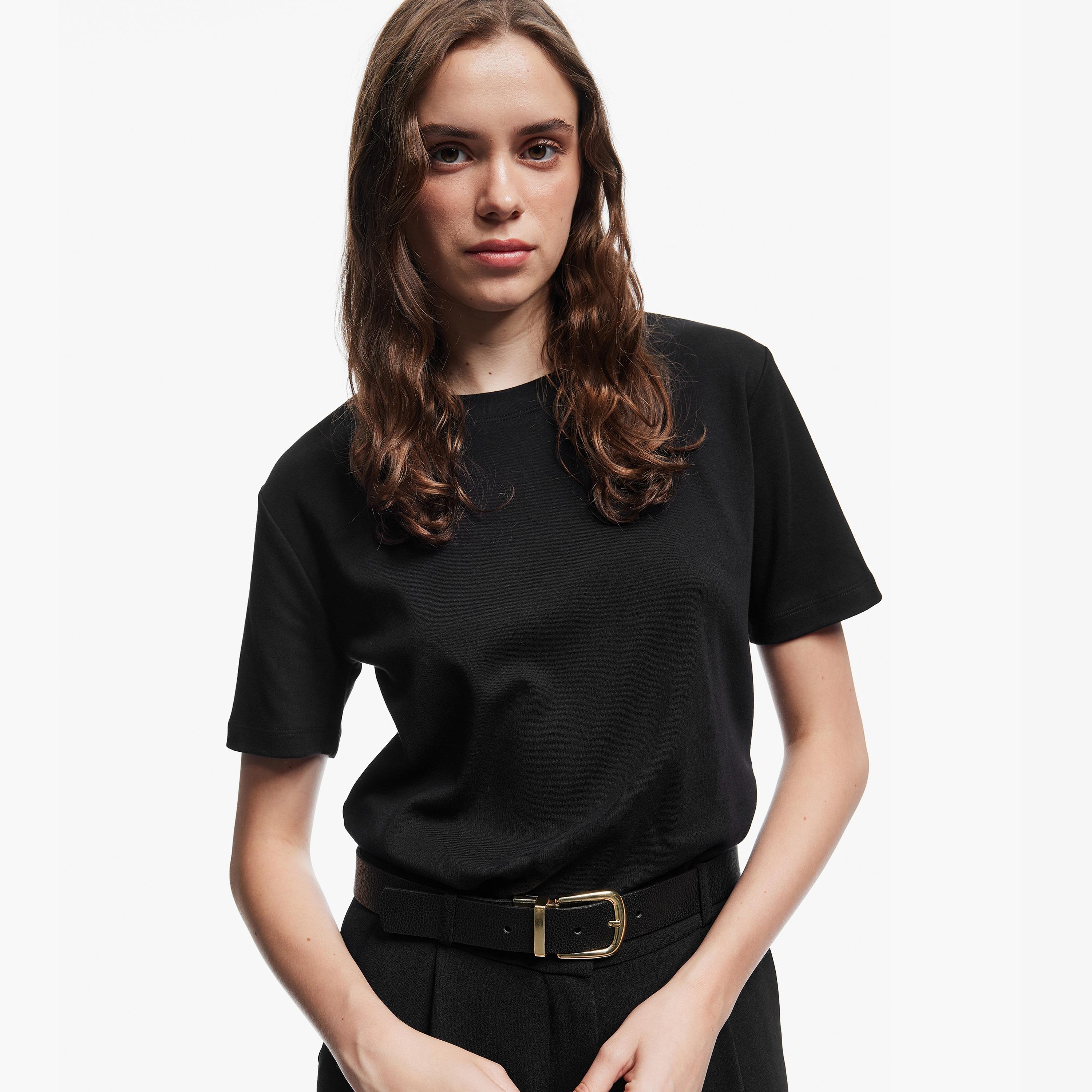 تيشيرت قطني نسائي بلون أسود من كوتون-women-clothing-tshirts-image-3