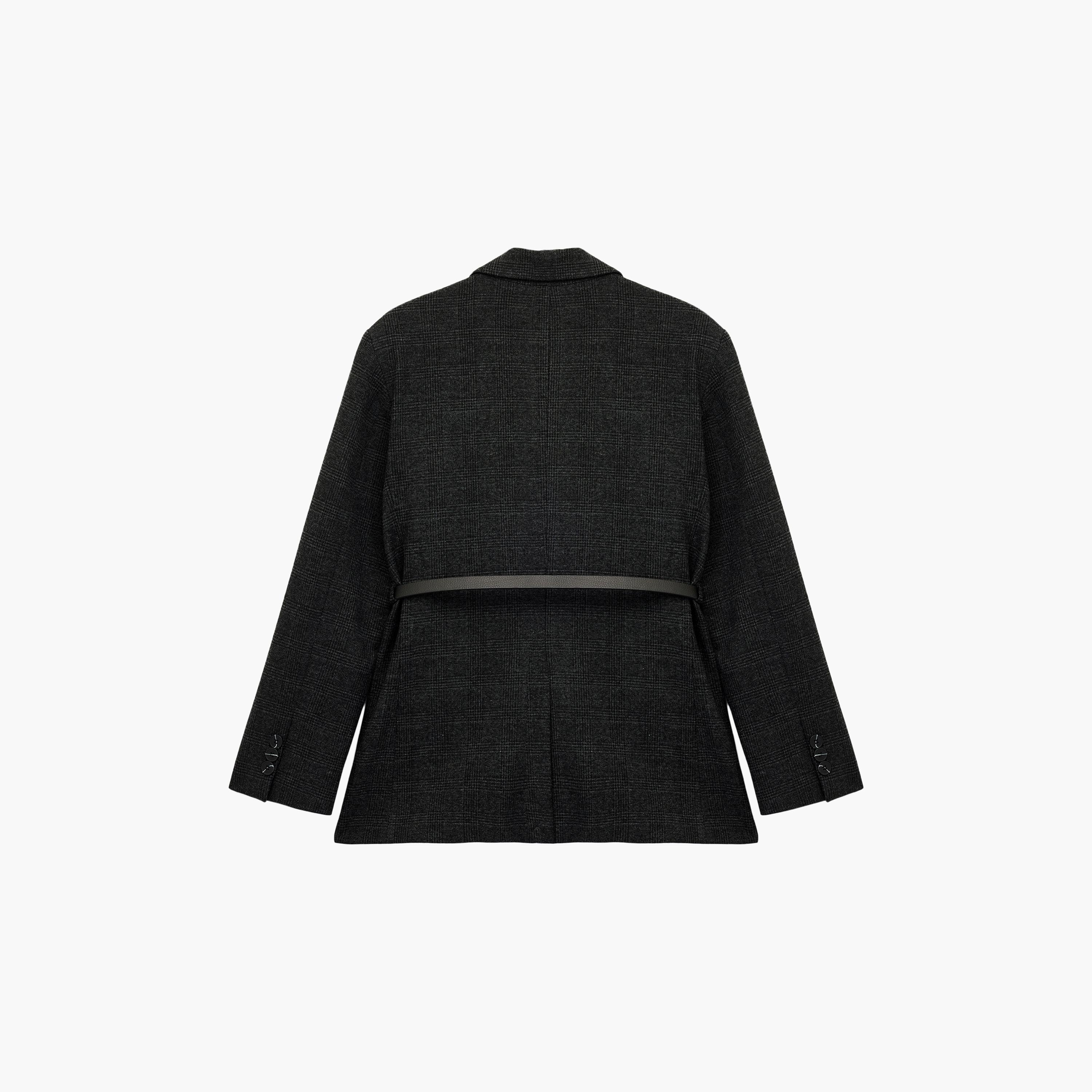 KOTON Grey Checked Lapel Collar Women's Double Breasted Blazer With Belt-women-clothing-coatsandjackets-blazers-image-5